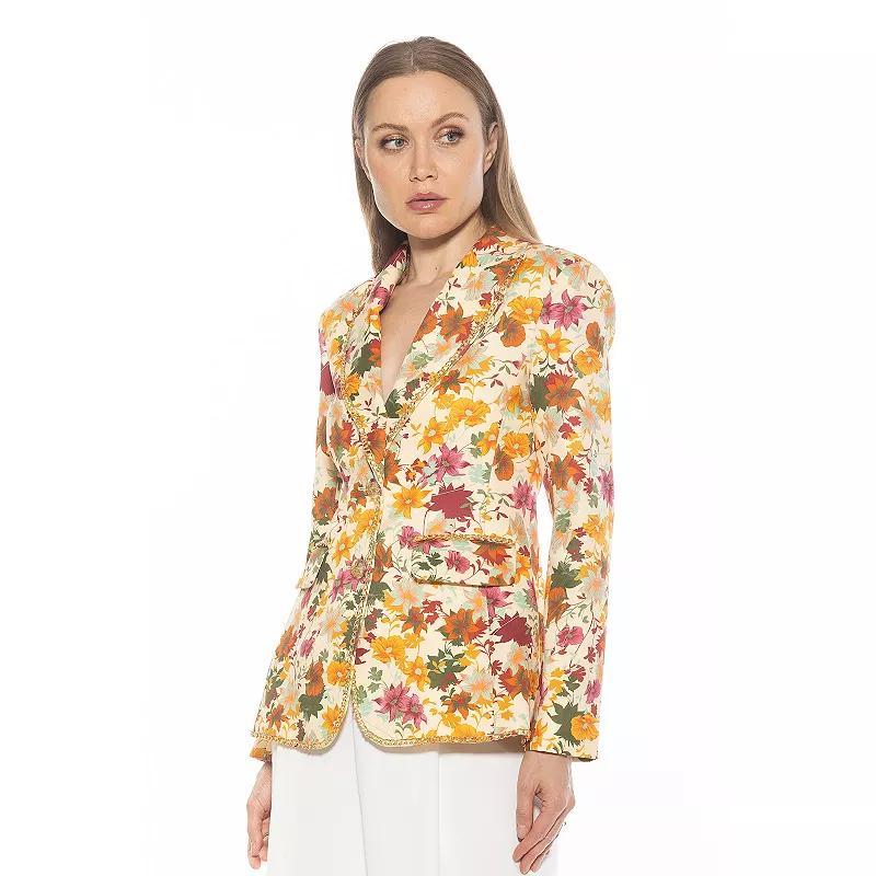 Women's ALEXIA ADMOR Janet Fitted Blazer With Chain Trim Detailing, Size: 8, Beige Wildflowers Product Image