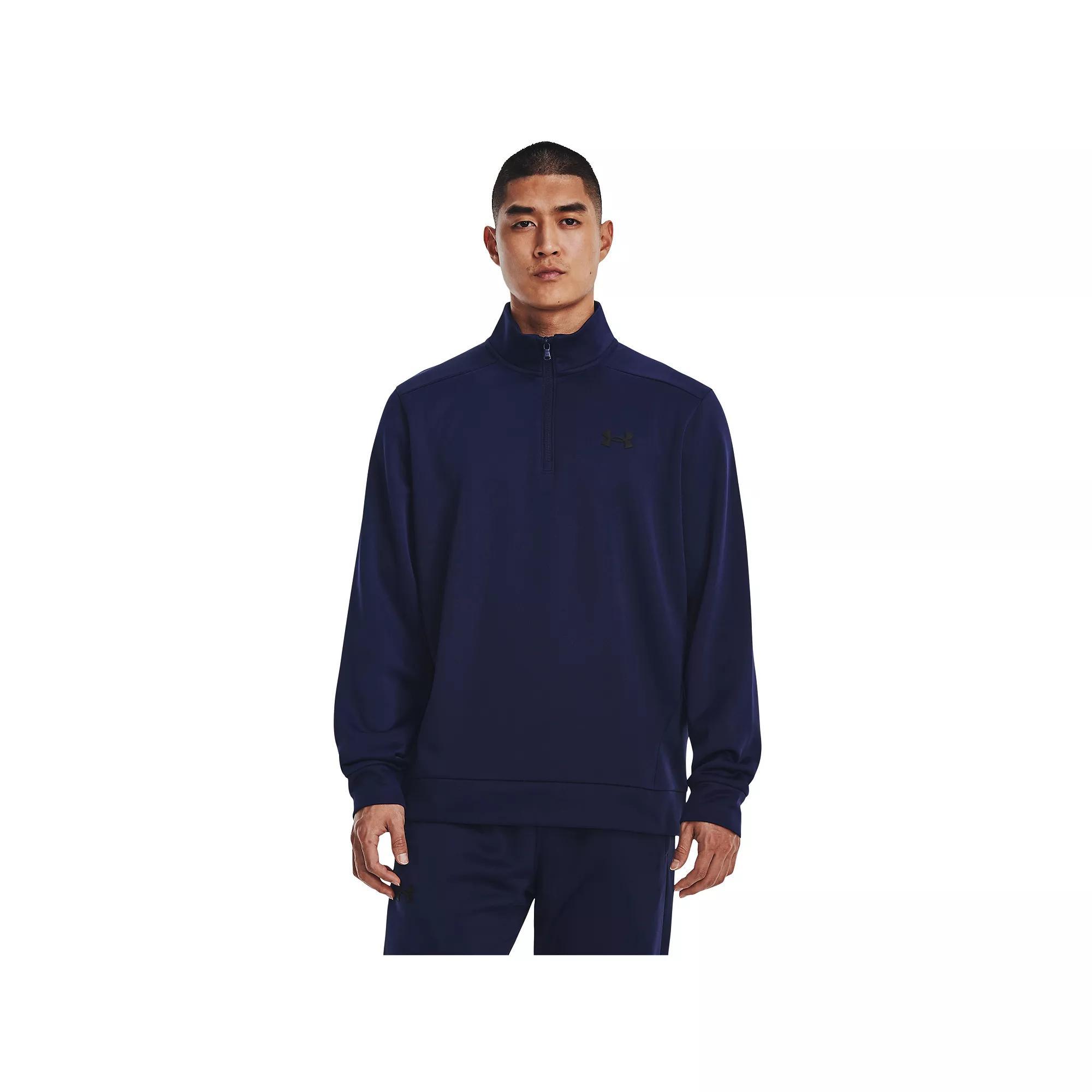 Mens Under Armour 1/4-Zip Fleece Pullover Black Navy Product Image