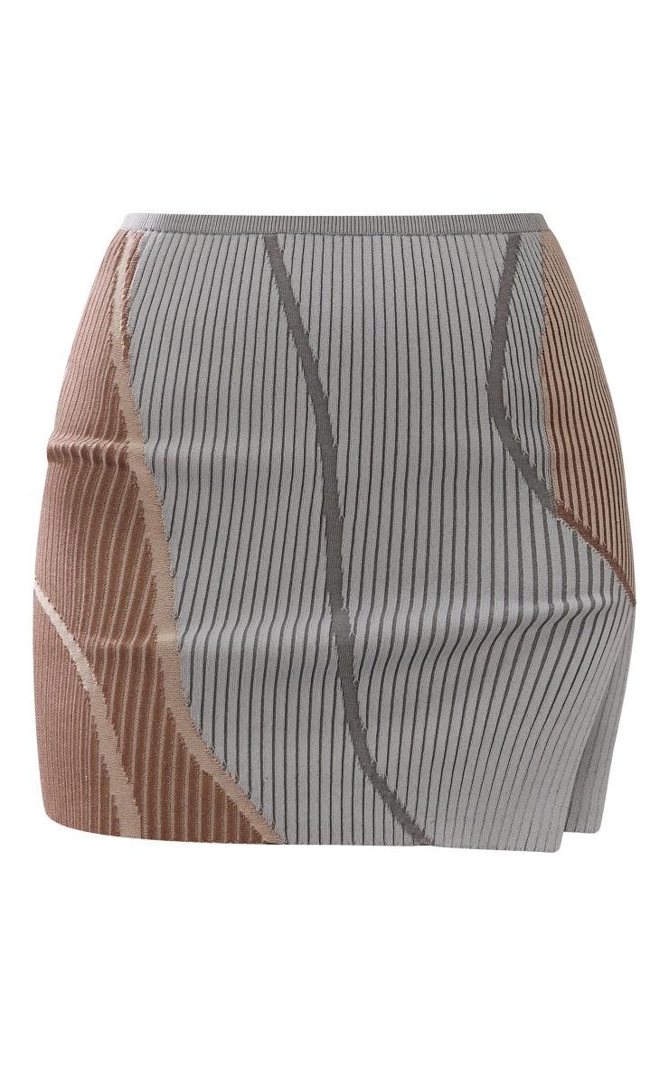 Taupe Asymmetric Two Tone Knit Micro Mini Skirt Product Image
