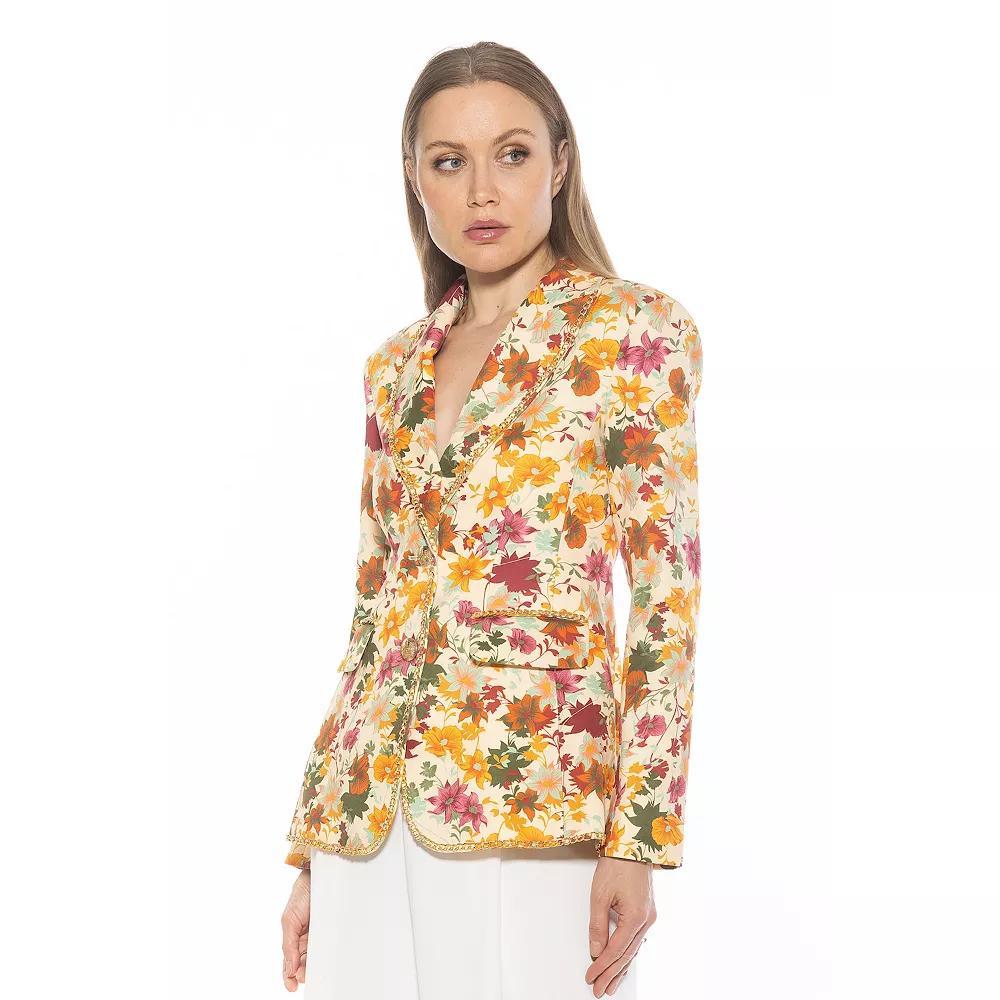 Women's ALEXIA ADMOR Janet Fitted Blazer With Chain Trim Detailing, Size: 8, Beige Wildflowers Product Image