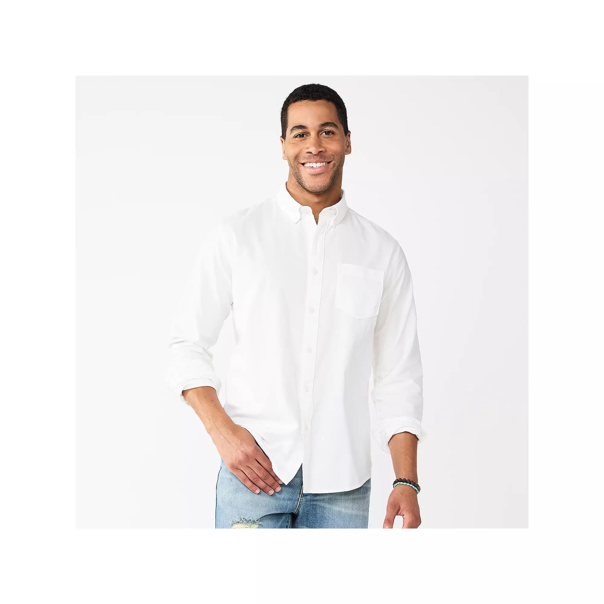 Men's Sonoma Goods For Life® Long Sleeve Perfect Length Button-Down Shirt, Size: XXL, Modern White Oxford Product Image