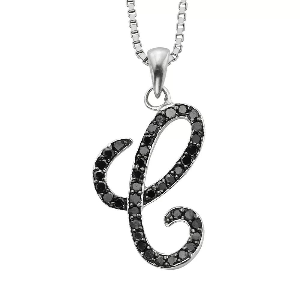 Jewelexcess Sterling Silver 1/4-ct. T.W. Black Diamond Initial Pendant, Women's, Size: 18", Q Product Image