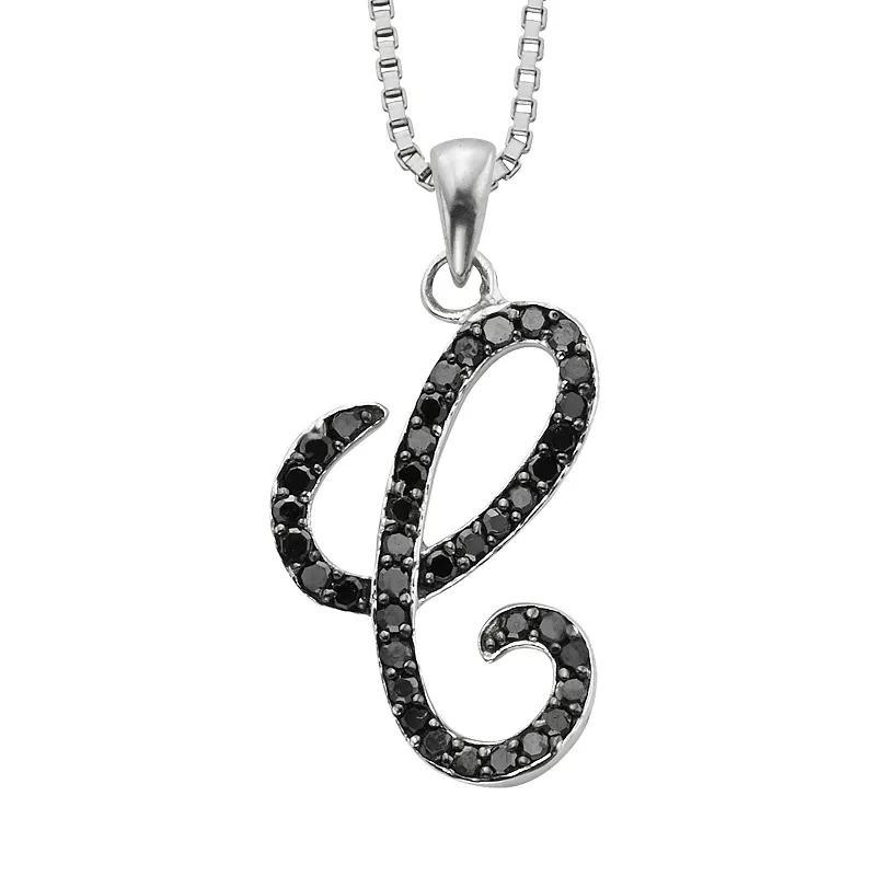 Jewelexcess Sterling Silver 1/4-ct. T.W. Black Diamond Initial Pendant, Women's, Size: 18", Q Product Image