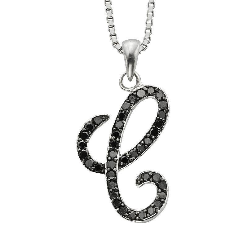 Jewelexcess Sterling Silver 1/4-ct. T.W. Black Diamond Initial Pendant, Women's, Size: 18", Q Product Image