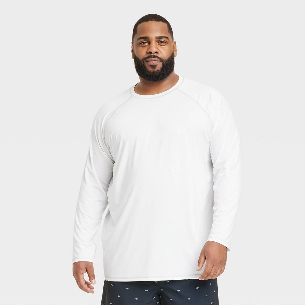 Men's Big & Tall Long Sleeve Rash Guard Swim Shirt - Goodfellow & Co™ White 4XLT: UPF 50+ Protection, Recycled Polyester Product Image