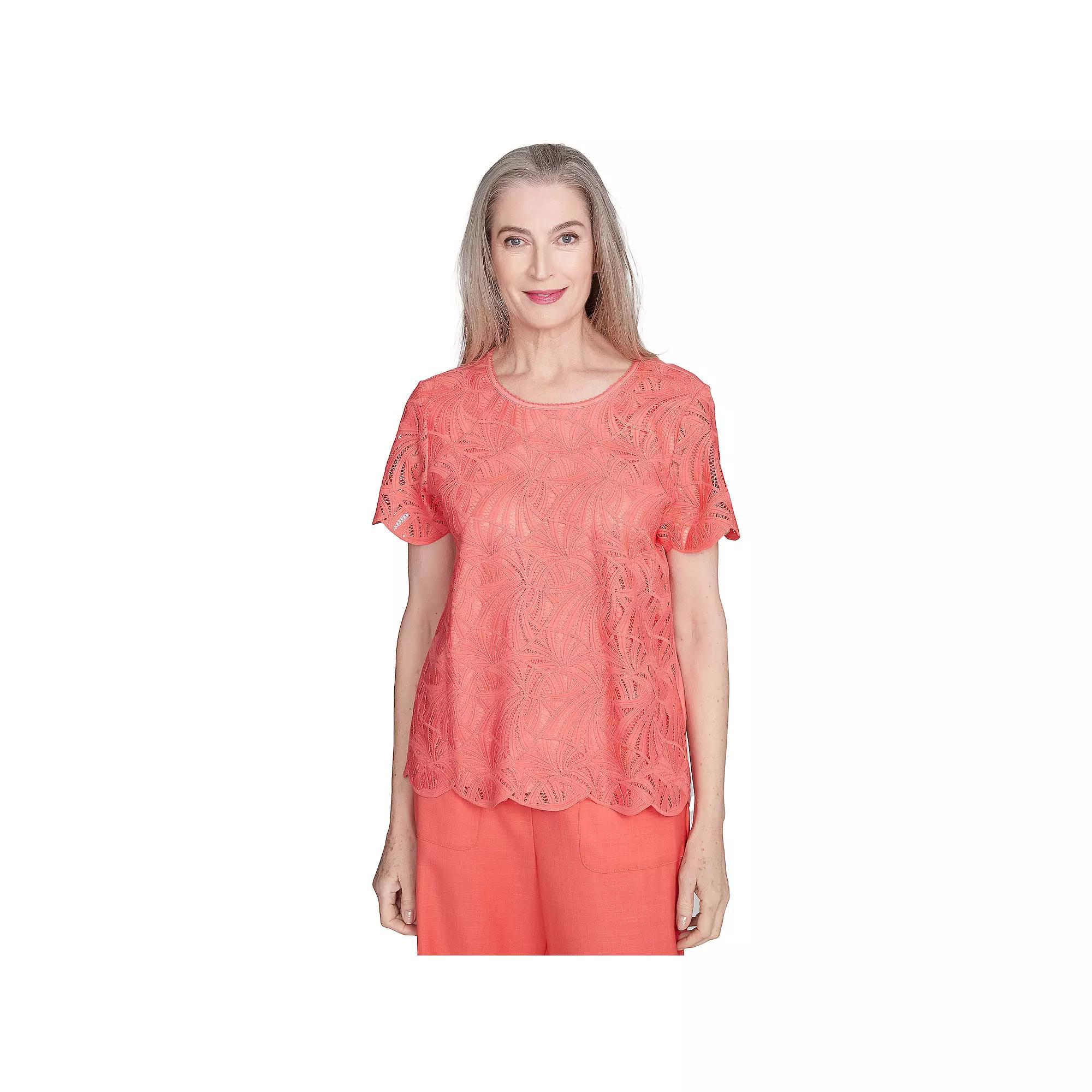 Women's Alfred Dunner Lace Trimmed Textured Tee, Size: XL, Orange Product Image