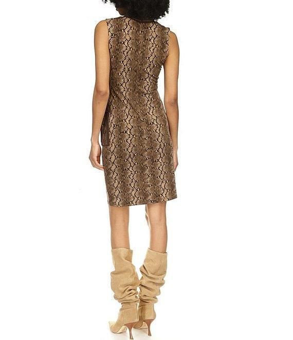 MICHAEL Michael Kors Matte Jersey Snake Print Sleeveless Side Tie Faux Wrap Dress Product Image