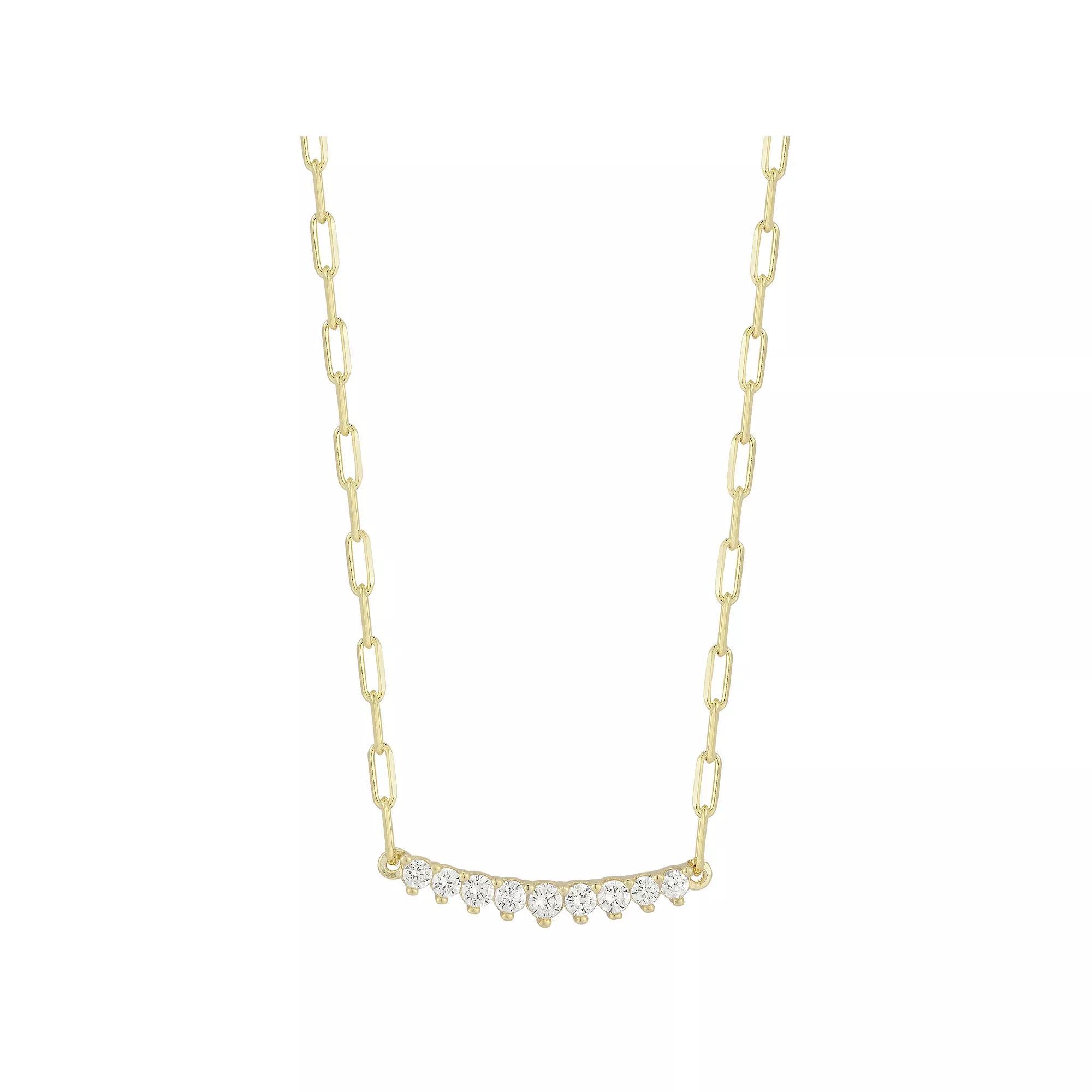 Sunkissed Sterling Cubic Zirconia Small Bar Necklace, Women's, Size: 18", Gold Tone Product Image
