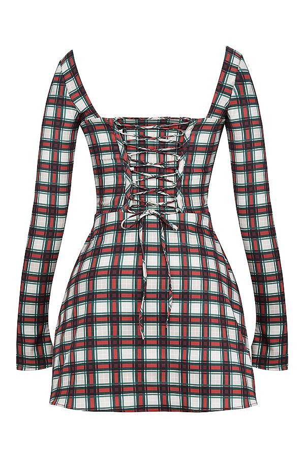 Eliza Red Tartan Corset Midi Dress Product Image