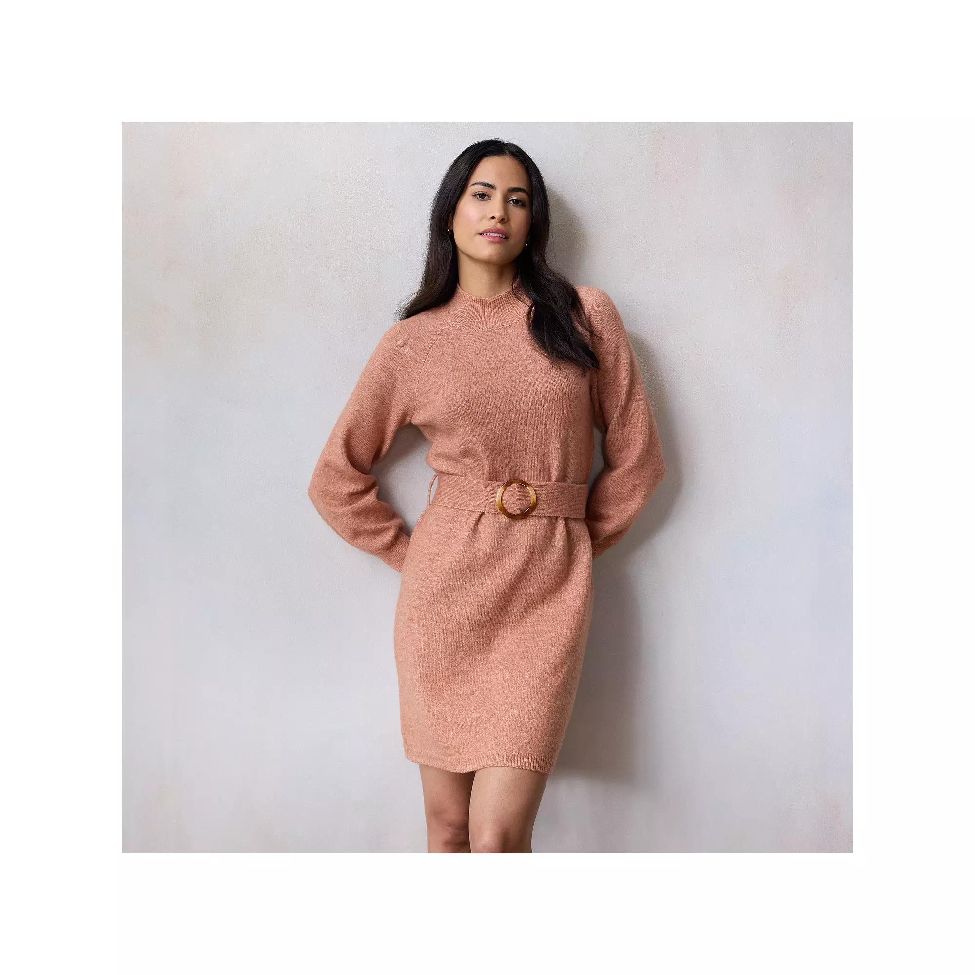 Women's LC Lauren Conrad Belted Mini Mock Neck Sweater Dress, Size: XXL, Orange Product Image