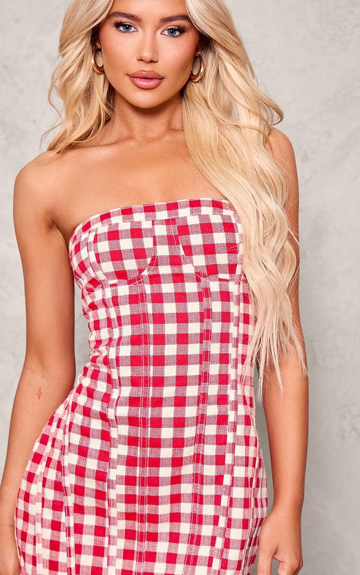Red And White Gingham Denim Mini Dress Product Image