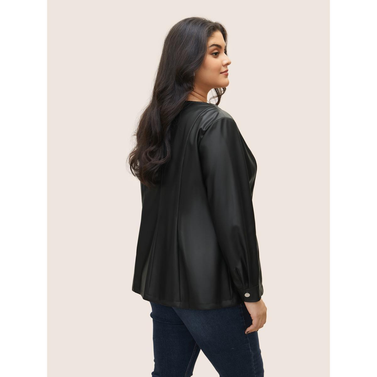 Plus Size PU Leather Pocket Zipper Jacket Women Black Non Side seam pocket Everyday Jackets BloomChic 10/M Product Image