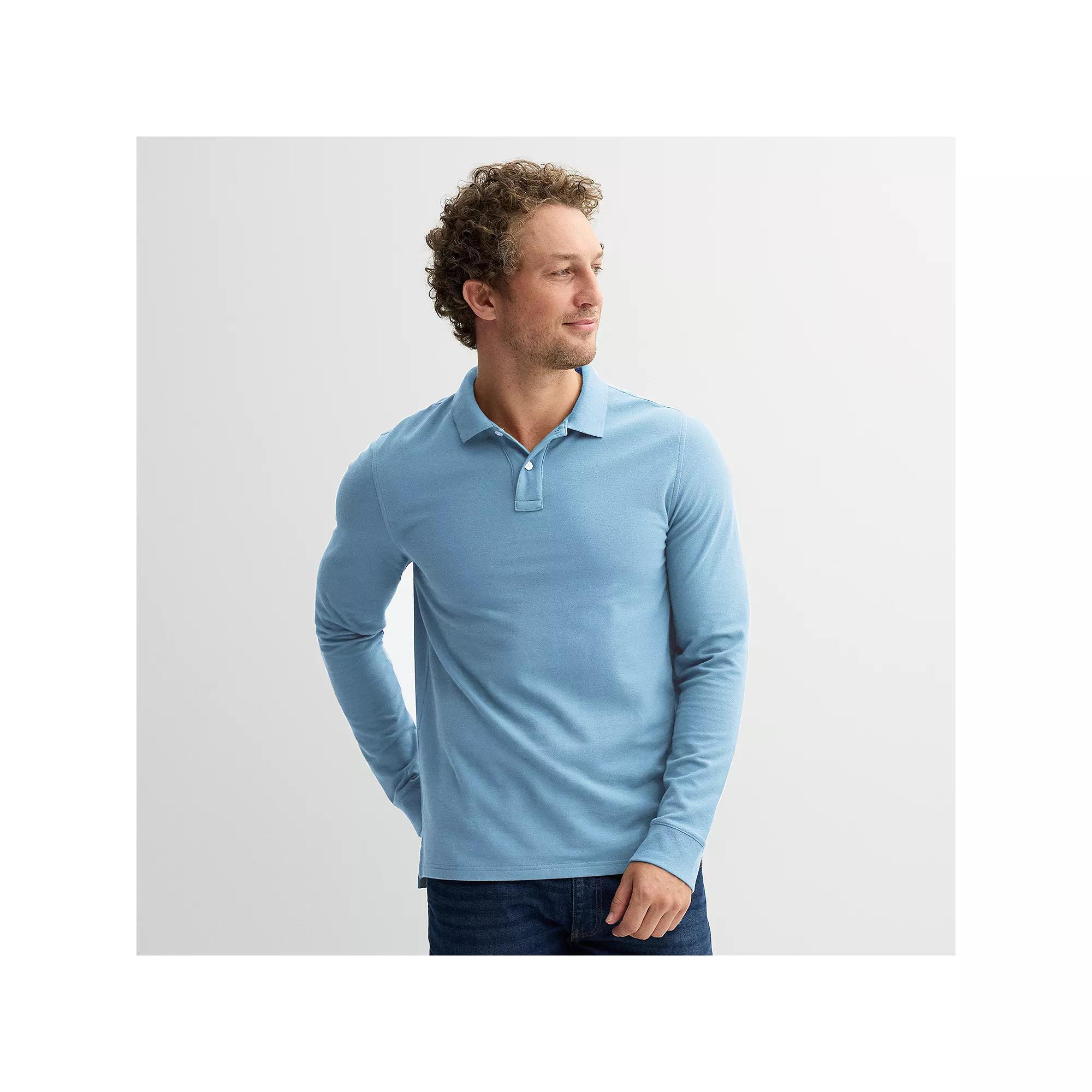 Men's Sonoma Goods For Life® Long Sleeve Pique Polo, Size: XL, Brown Product Image