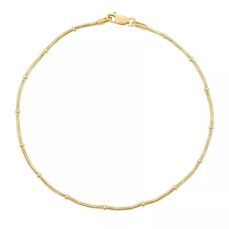 Jordan Blue 14k Gold Over Silver Snake Chain Anklet, Women's, Gold Tone Product Image