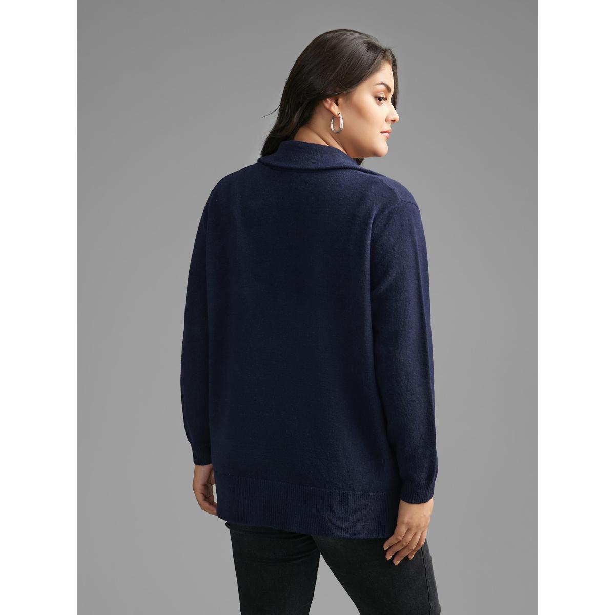 Plus Size Supersoft Essentials Suit Collar Patch Pocket Cardigan Midnight Women Casual Loose Long Sleeve Everyday Cardigans BloomChic 12/L Product Image