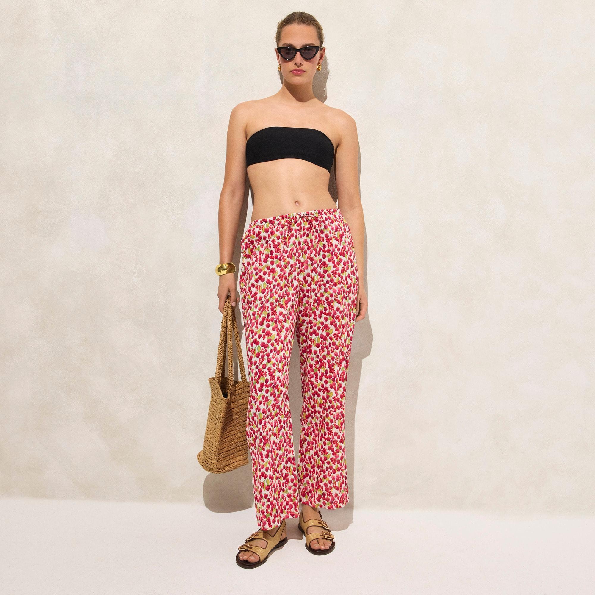 Cotton voile beach pant in raspberry print Product Image
