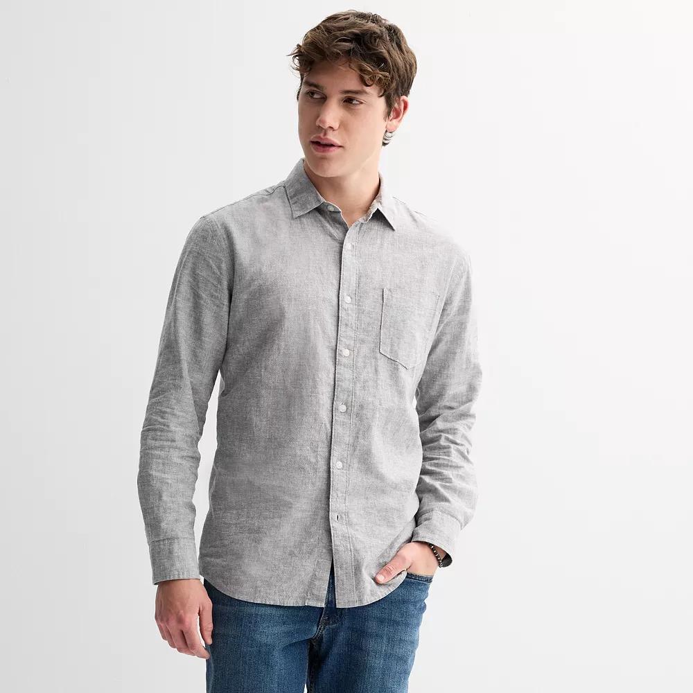 Men's Sonoma Goods For Life® Perfect Length Long Sleeve Linen Shirt, Size: XXL, Granite Gray Product Image
