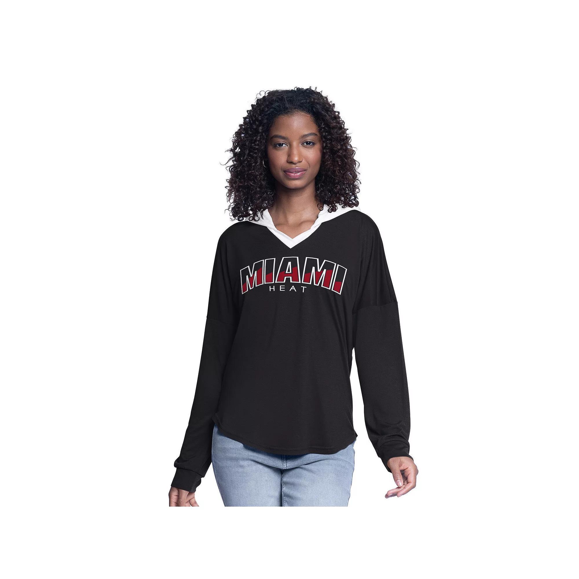Women's G-III 4Her by Carl Banks Black Miami Heat Bench Player Oversized Long Sleeve Hooded Top, Size: Large Product Image