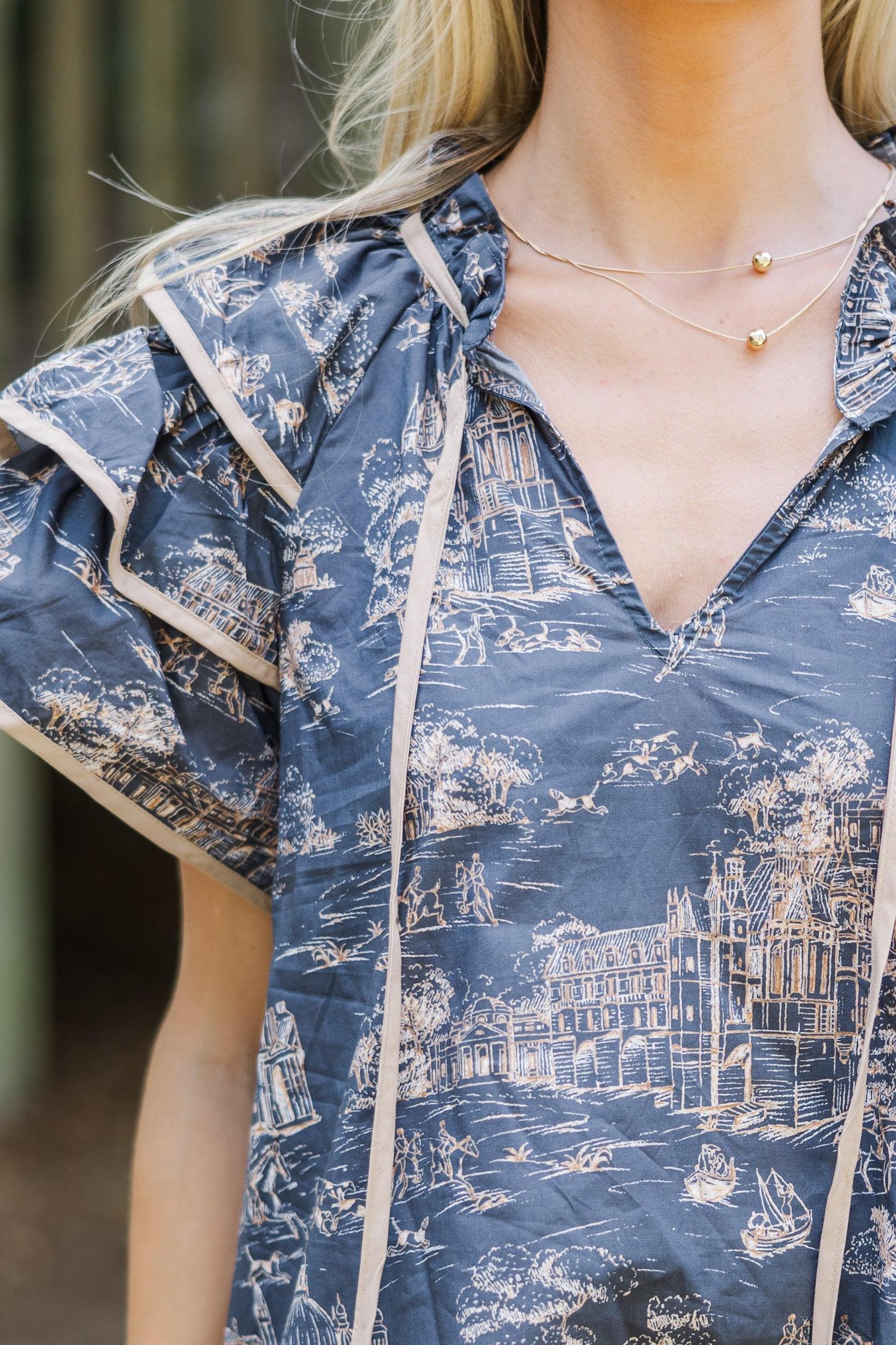 On Your Way Charcoal Gray Toile Blouse Female Product Image