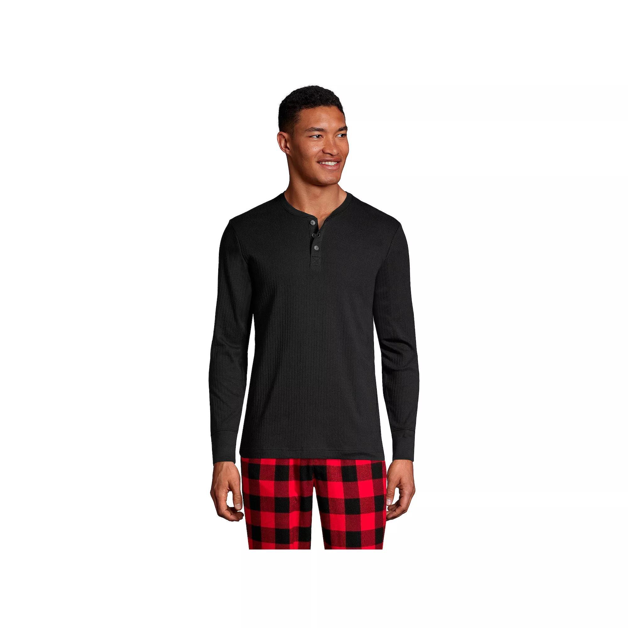 Big & Tall Lands End Knit Ribbed Pajama Henley, Mens Product Image