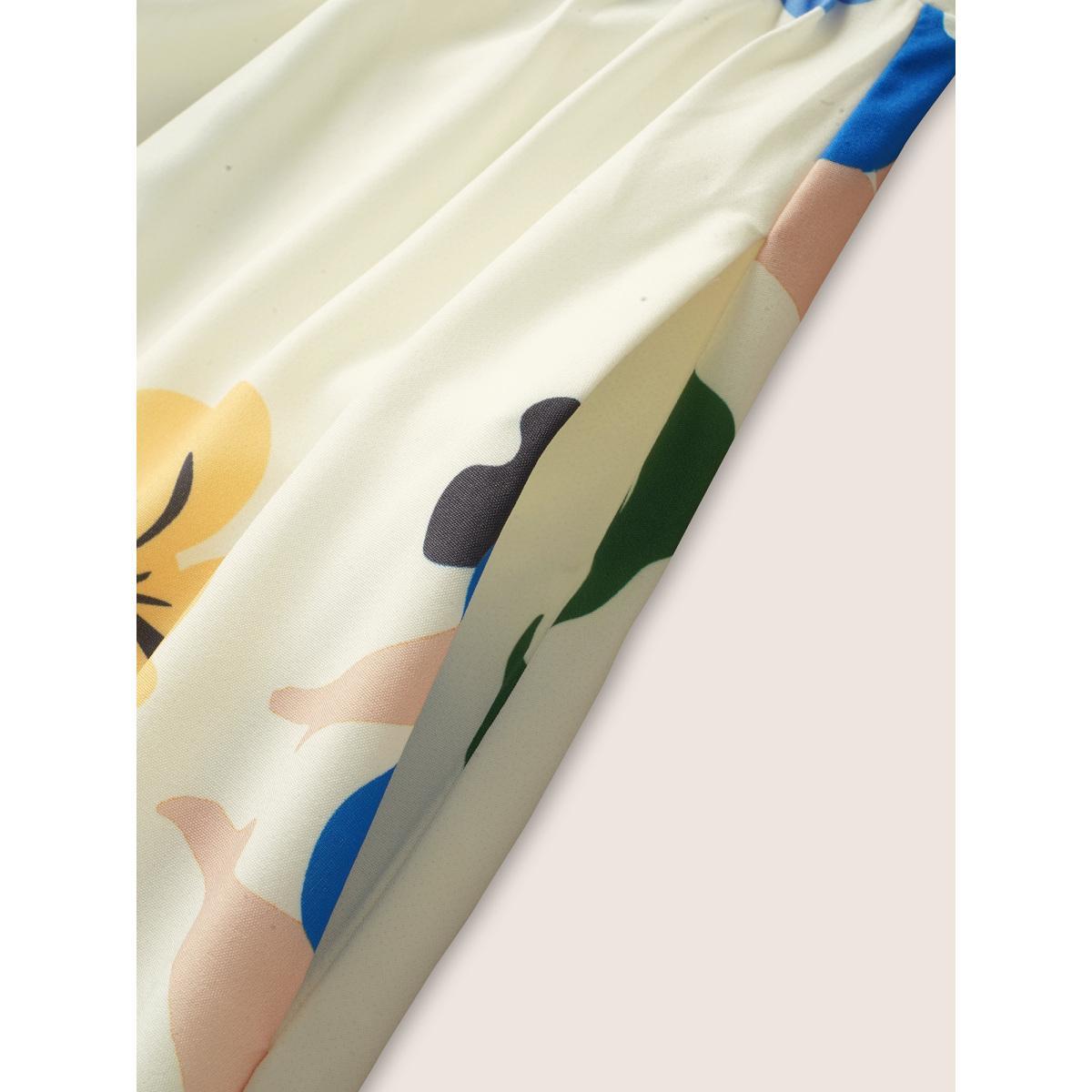 Plus Size Floral Print Sleeveless Shirred Midi Dress Lightyellow Women Casual Gathered Non Sleeveless Curvy BloomChic 28/5X Product Image