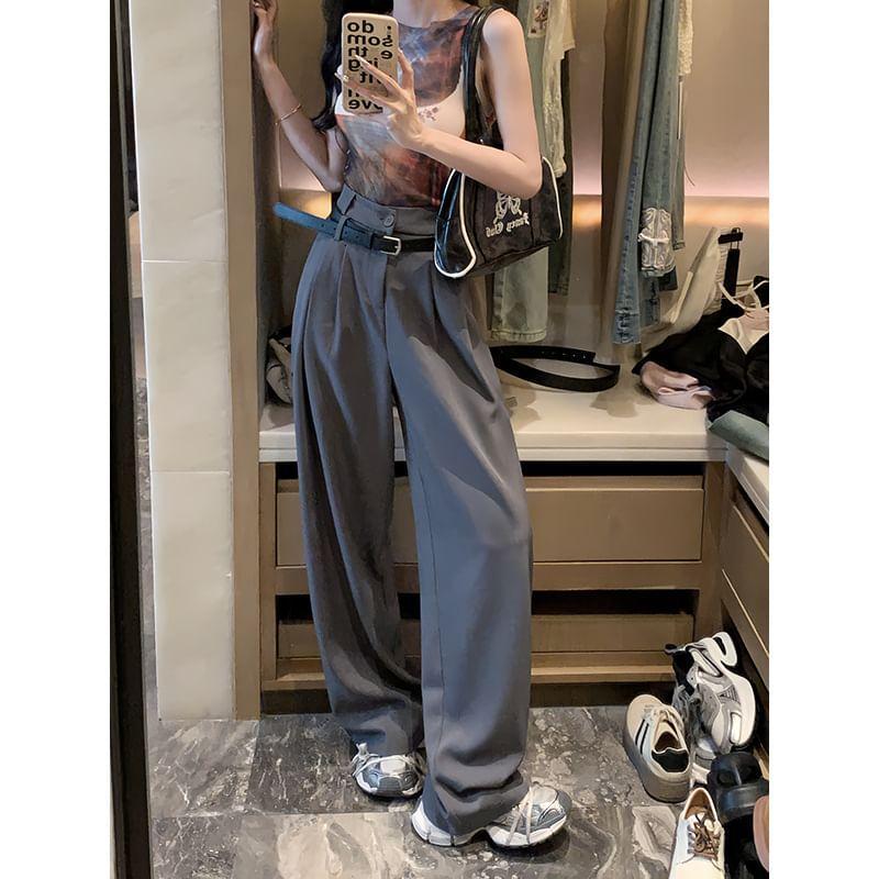 High Rise Plain Wide Leg Dress Pants Product Image