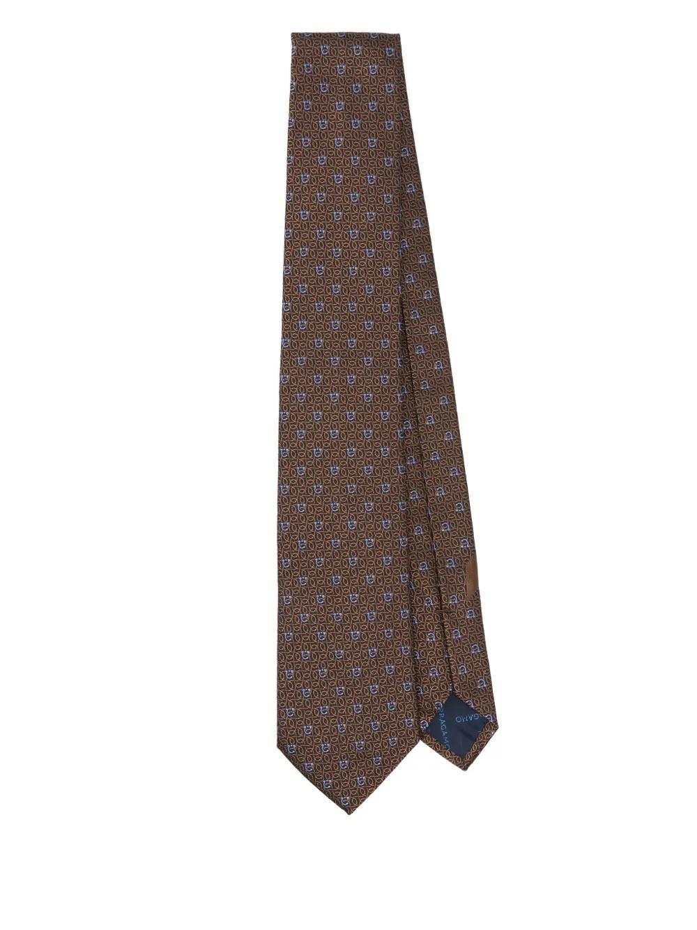 FERRAGAMO Gancini-jacquard Tie In Brown Product Image