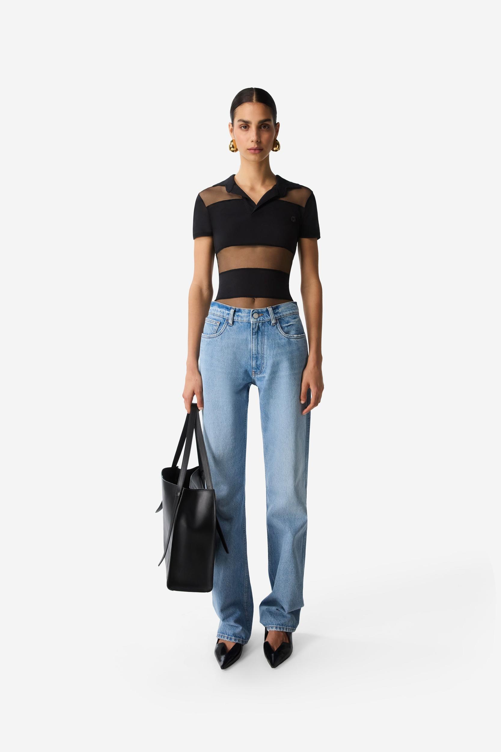 Striped Sheer Polo Top Product Image