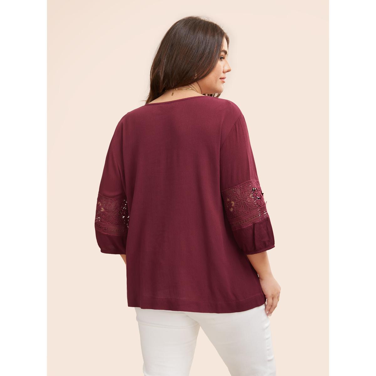 Plus Size Scarlet U Neck Cut Out Lantern Sleeve Blouse Women Elegant Elbow-length sleeve U-neck Everyday Blouses BloomChic 28/5X Product Image