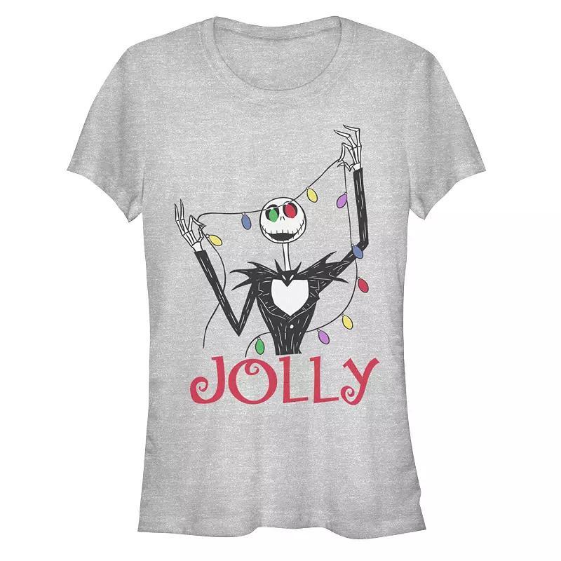 Disney's The Nightmare Before Christmas Jack Skellington Jolly Christmas Lights Juniors' Fitted Graphic Tee, Girl's, Size: Medium, Athletic Grey Product Image