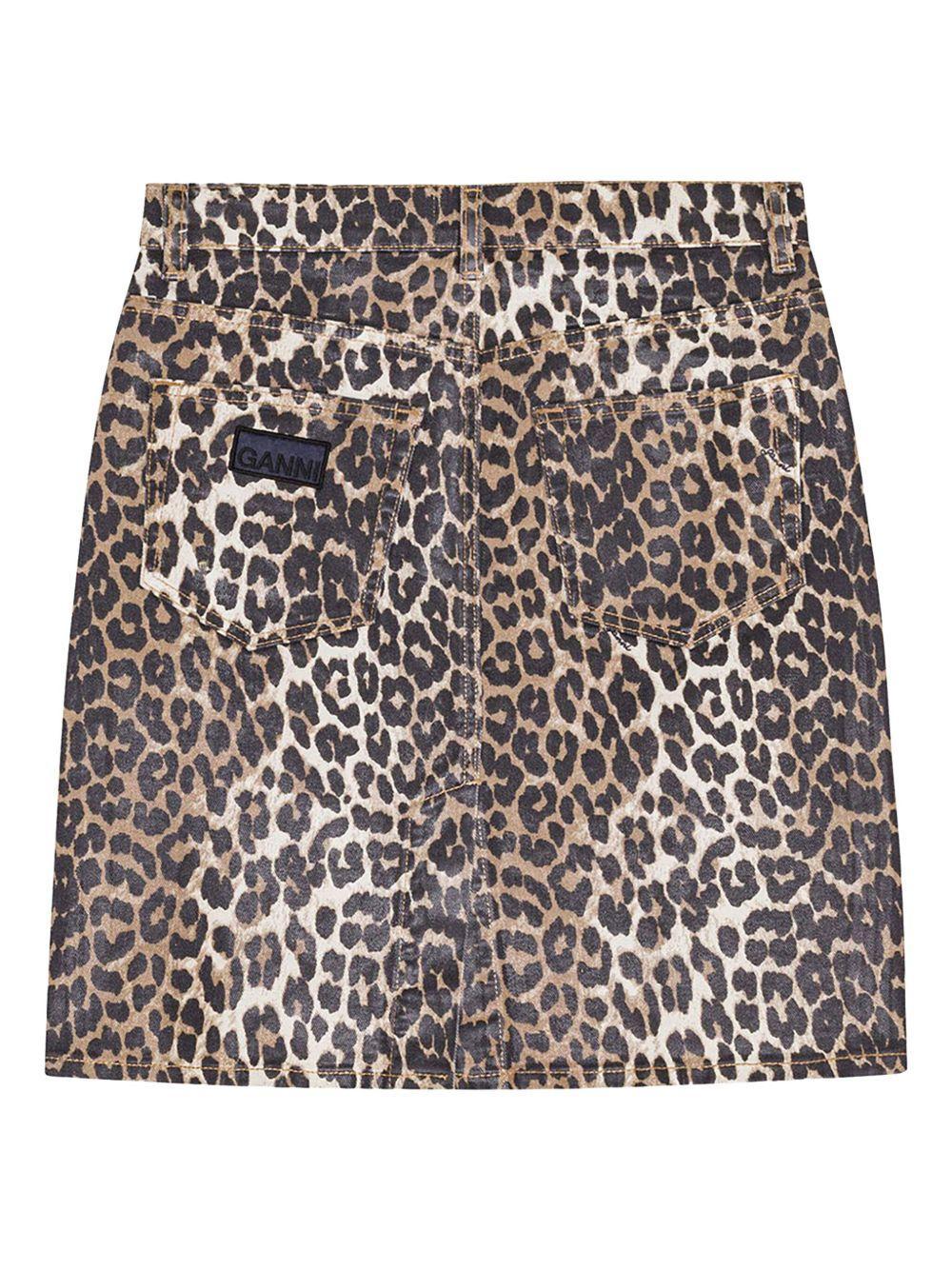leopard-print denim midi skirt Product Image