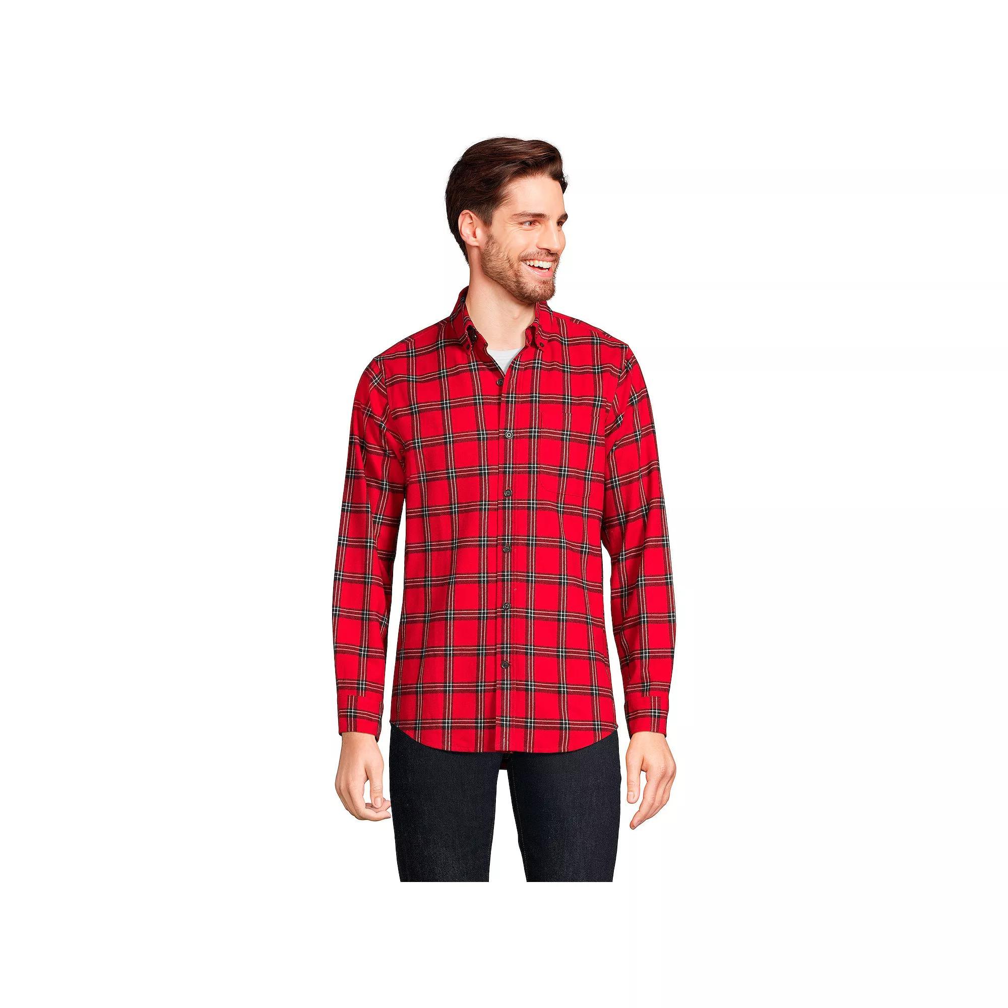 Men's Lands' End Traditional-Fit Flagship Flannel Shirt, Size: Medium, Red Founders Plaid Product Image