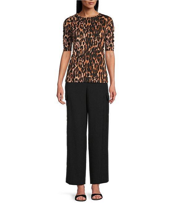 Investments Petite Size Knit Animal Print Elbow Length Sleeve Crew Neck Top Product Image