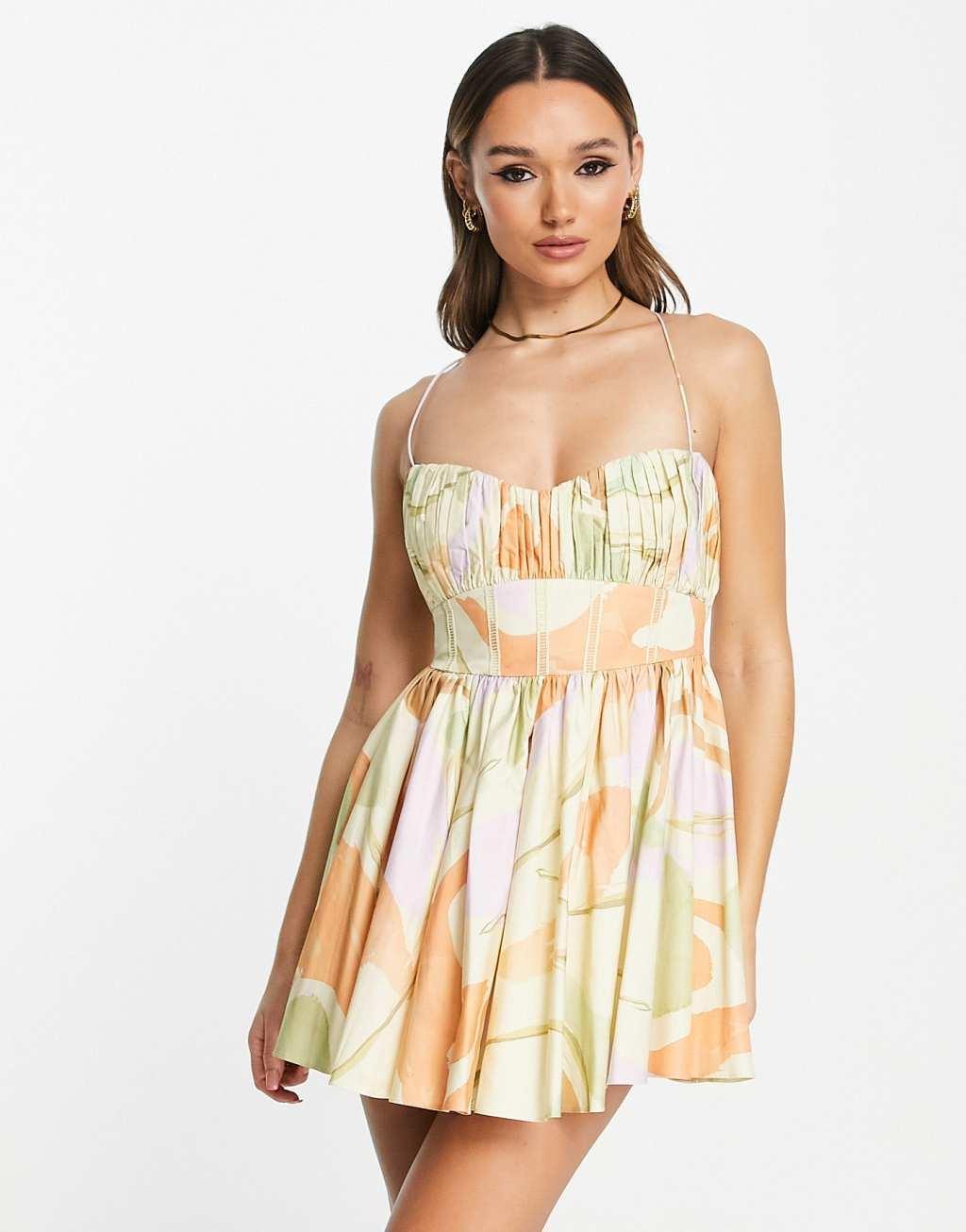 ASOS DESIGN cotton structured prom mini dress with corset detail Product Image