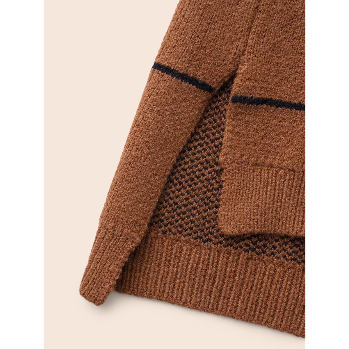 Plus Size Supersoft Essentials Turtleneck Plaid Drop Shoulder Pullover Browncoffeecolor Women Casual Loose Long Sleeve Turtleneck Everyday Pullovers BloomChic 22-24/3X Product Image