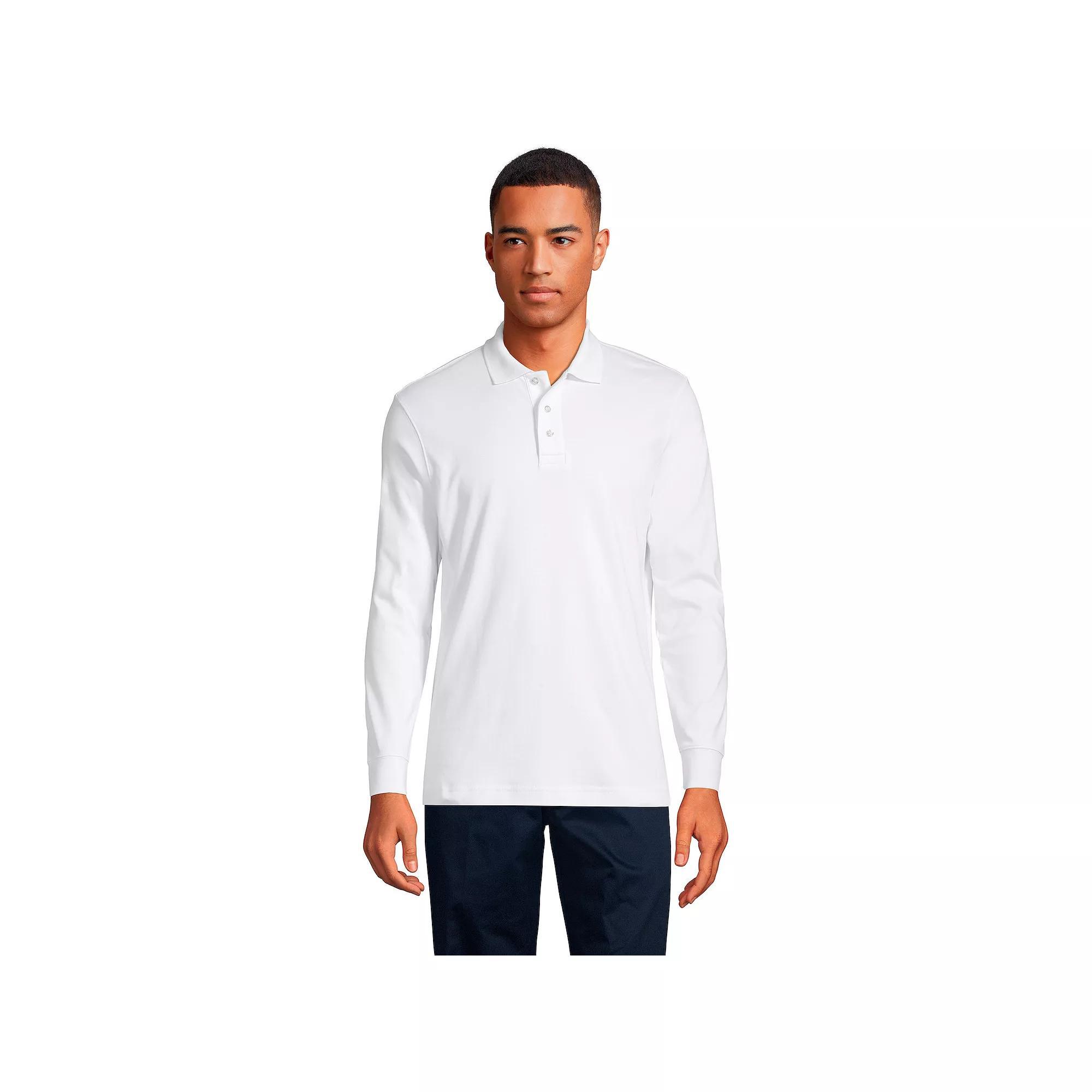Big & Tall Lands End Long Sleeve Interlock Polo, Mens Product Image