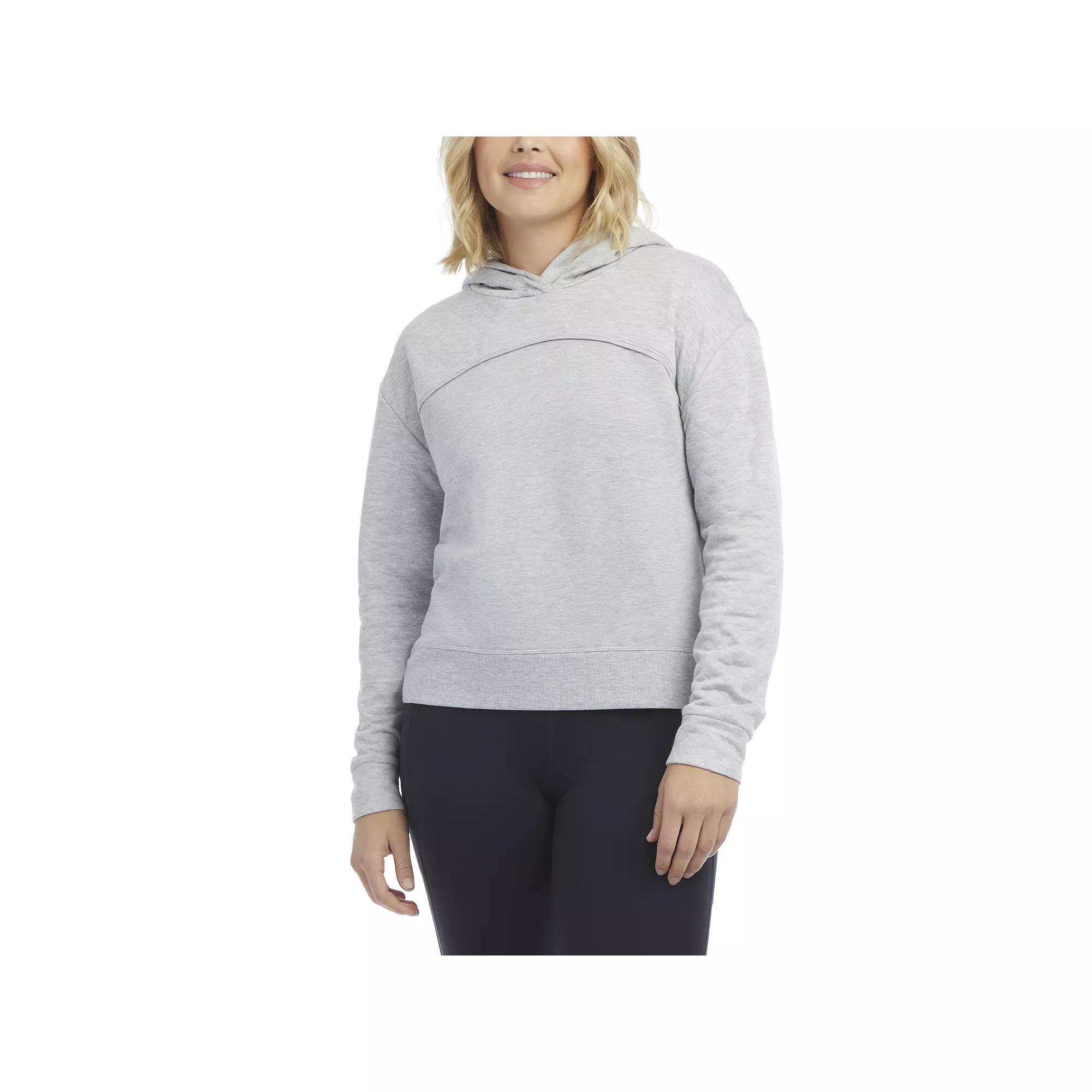 Women's Danskin Quilted Crop Hoodie, Size: Large, Light Gray Grey Product Image