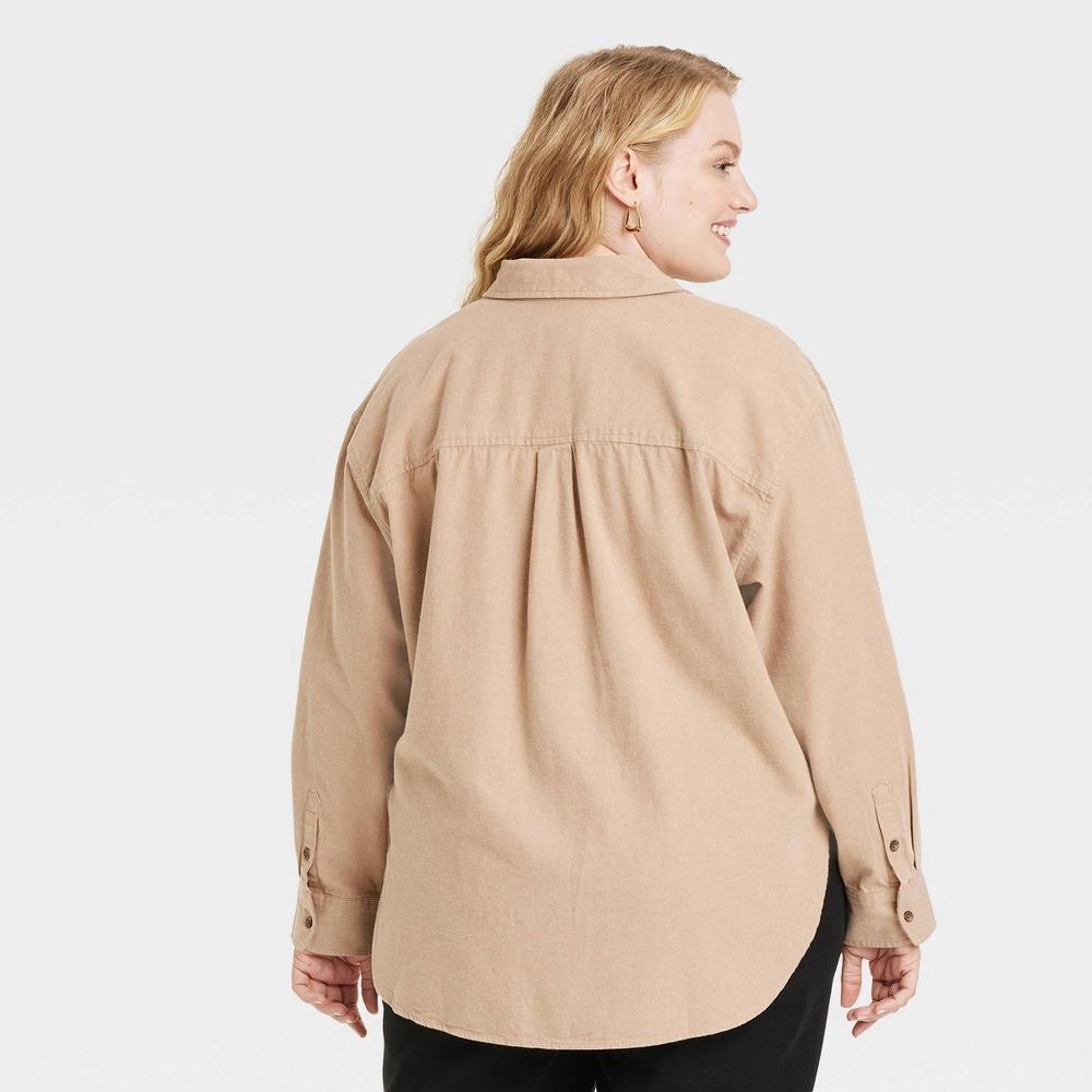 Womens Oversized Flannel Long Sleeve Collared Button-Down Shirt - Universal Thread Tan XXL Product Image