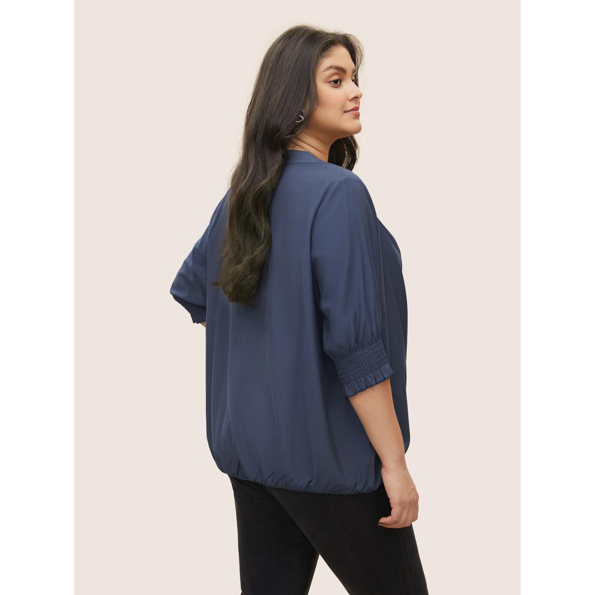 Plus Size Aegean Surplice Neck Shirred Sleeve Pleated Blouse Women Work From Home Half Sleeve Overlap Collar Work Blouses BloomChic 14-16/1X Product Image