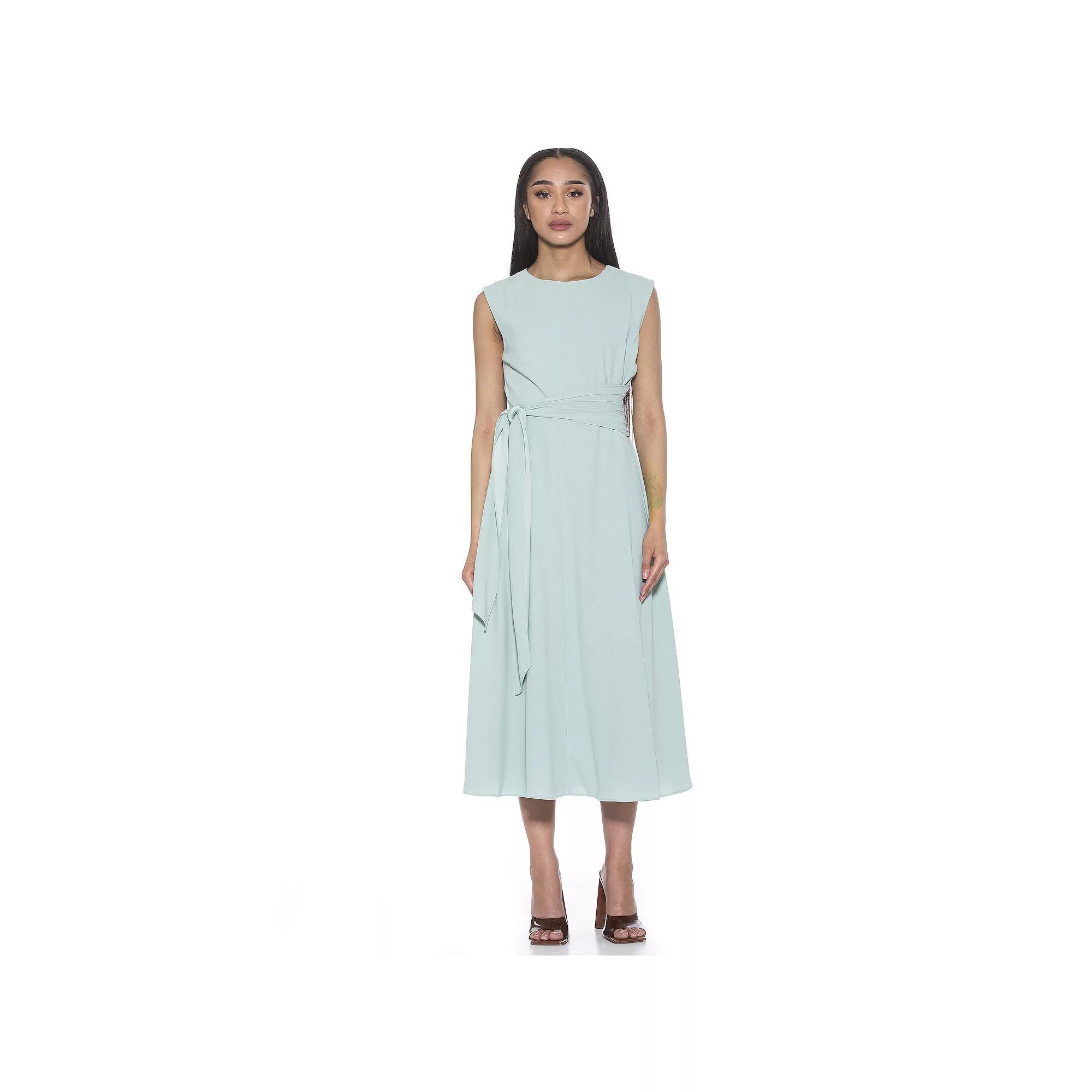 Women's ALEXIA ADMOR Paris Crewneck Asymmetric Draped Midi Dress, Size: 6, Green Product Image