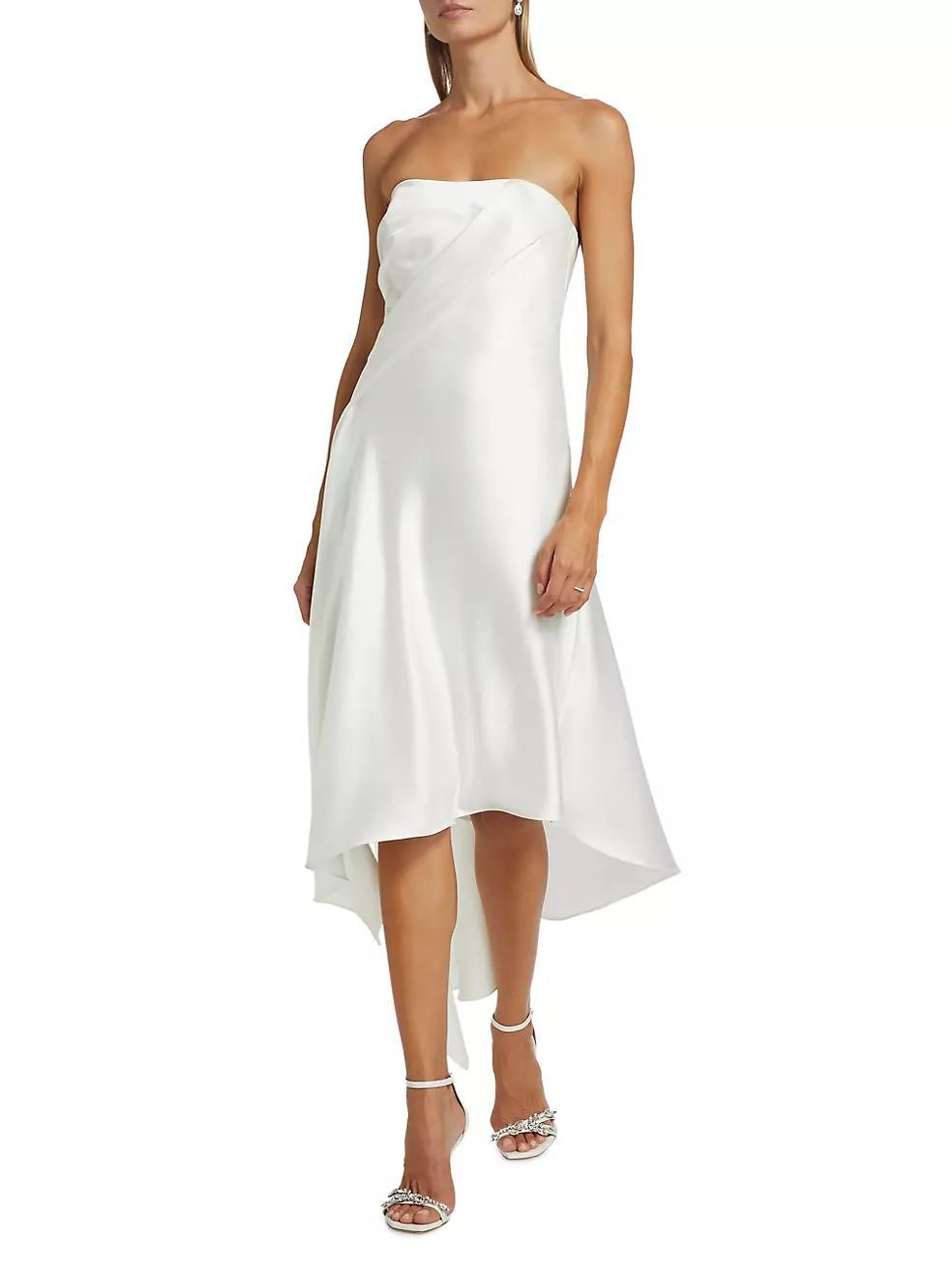 Asymmetric Satin Strapless Midi-Dress Product Image