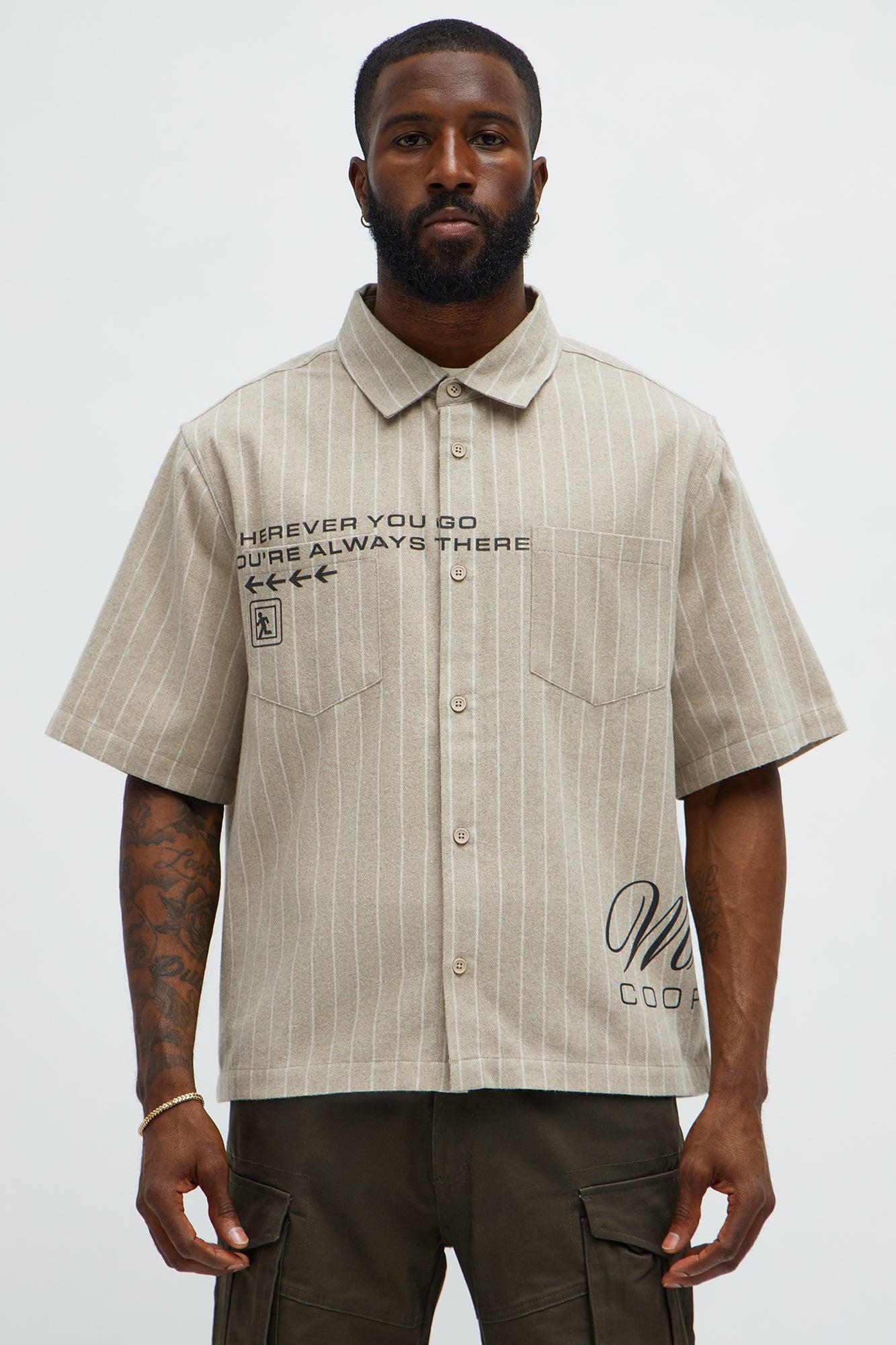 Worldwide Striped Cropped Button Up Shirt - Stone Product Image