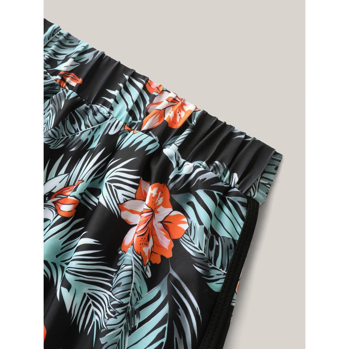 Plus Size Tropical Print Arc Hem Swim Bottoms Women's Swimwear BlackFlower Beach High stretch Skinny High Rise Curve Swim Bottoms BloomChic 10/M Product Image