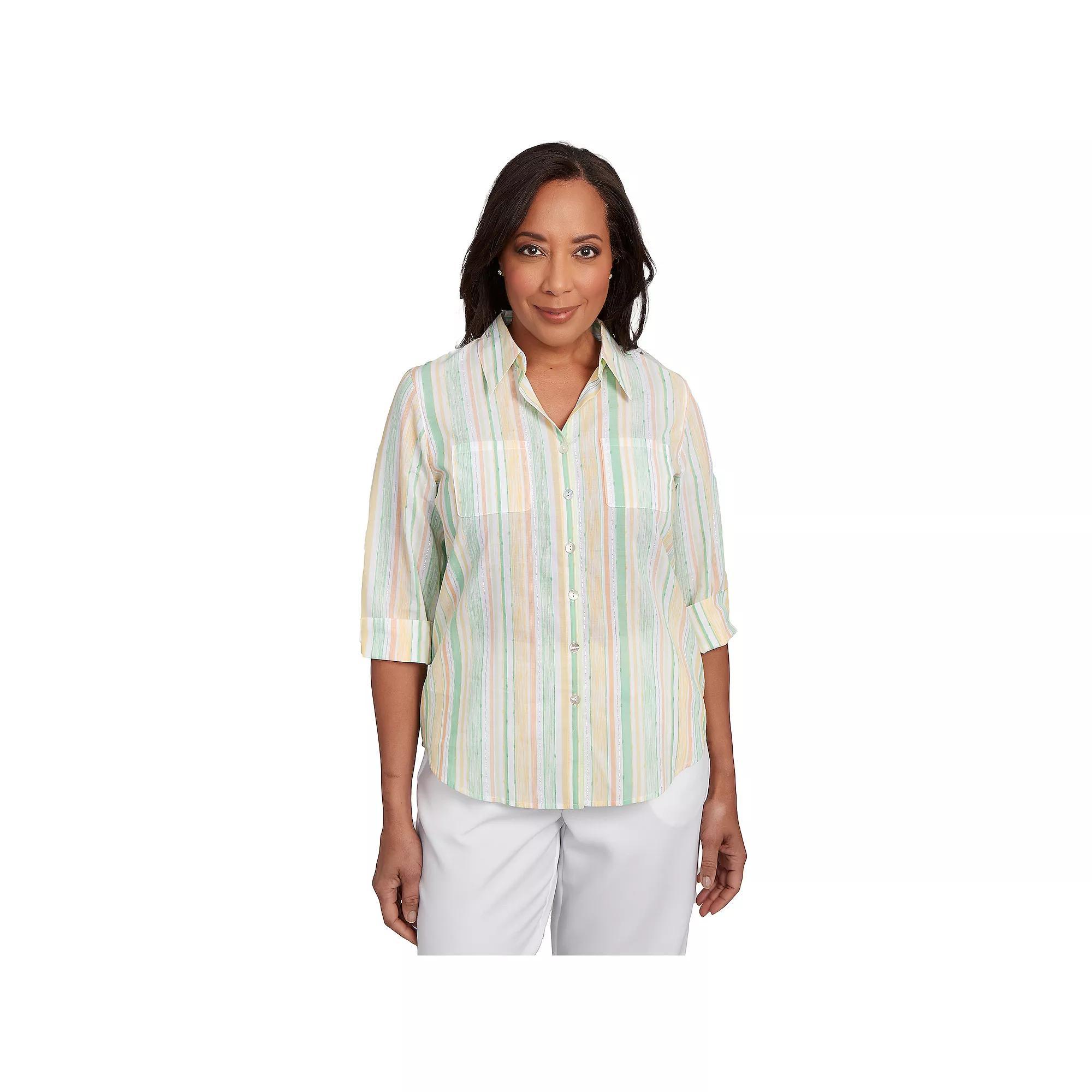 Women's Alfred Dunner Woven Button-Down Top, Size: Medium, Green Team Product Image