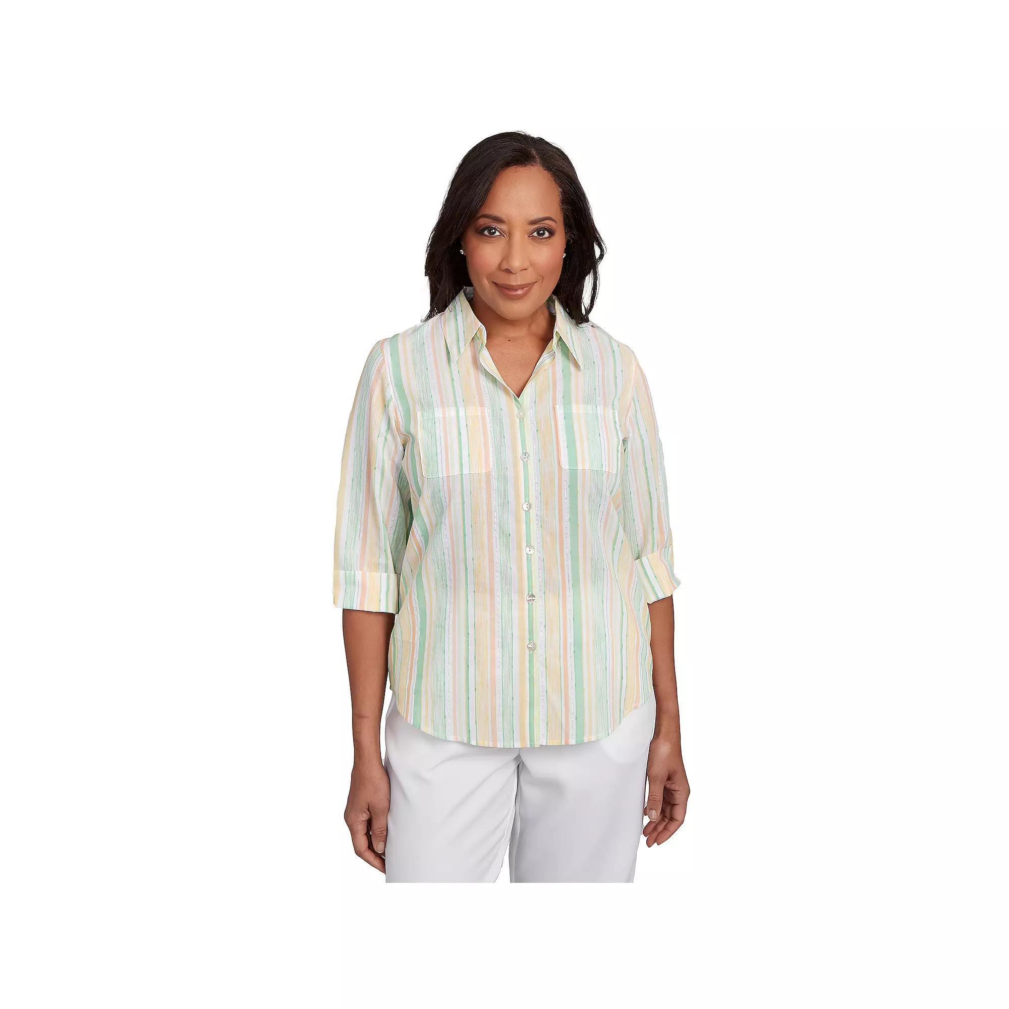 Women's Alfred Dunner Woven Button-Down Top, Size: Medium, Green Team Product Image