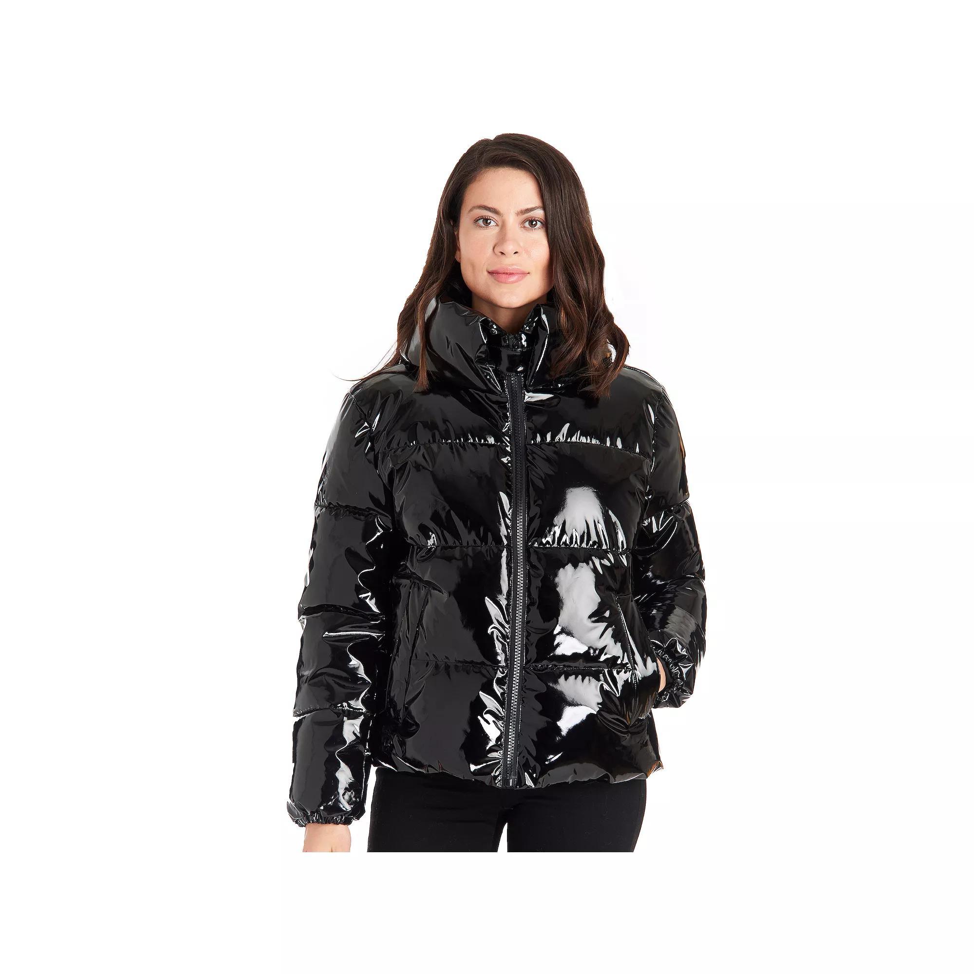 Women's Fleet Street Shiny Puffer Coat, Size: Large, Black Product Image