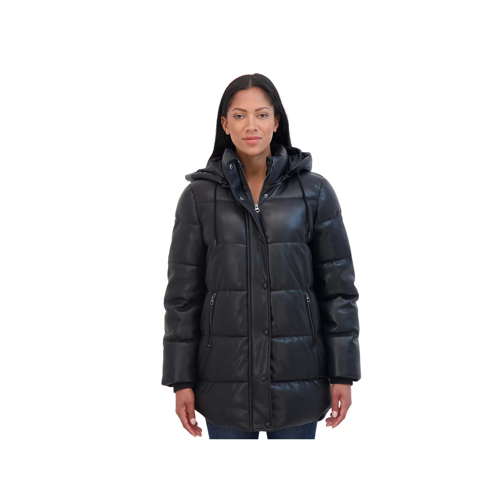 Women's Sebby Collection Faux Leather Puffer Jacket, Size: Medium, Toffee Product Image