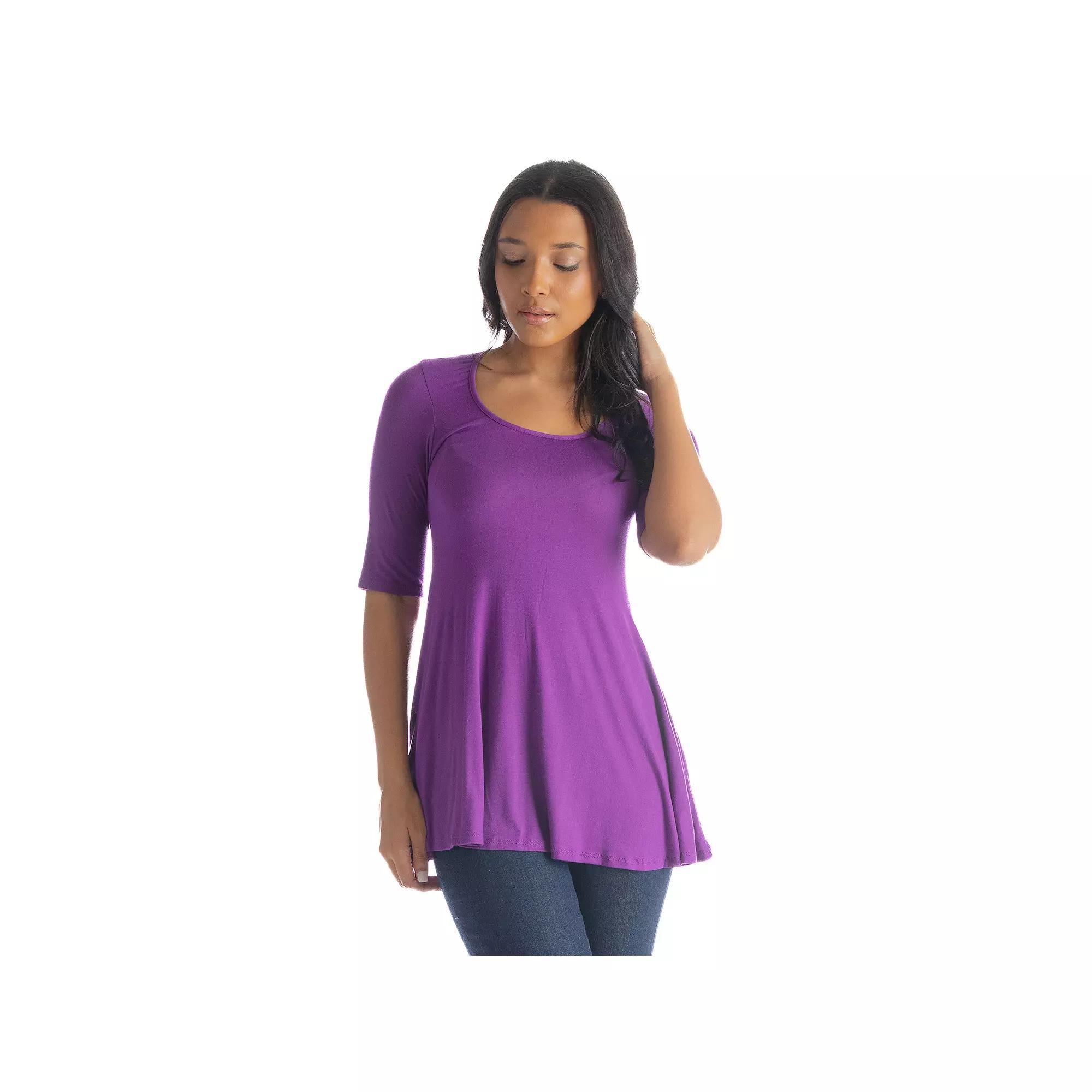 Womens 24Seven Comfort Apparel Elbow Sleeve Swing Tunic Top Product Image