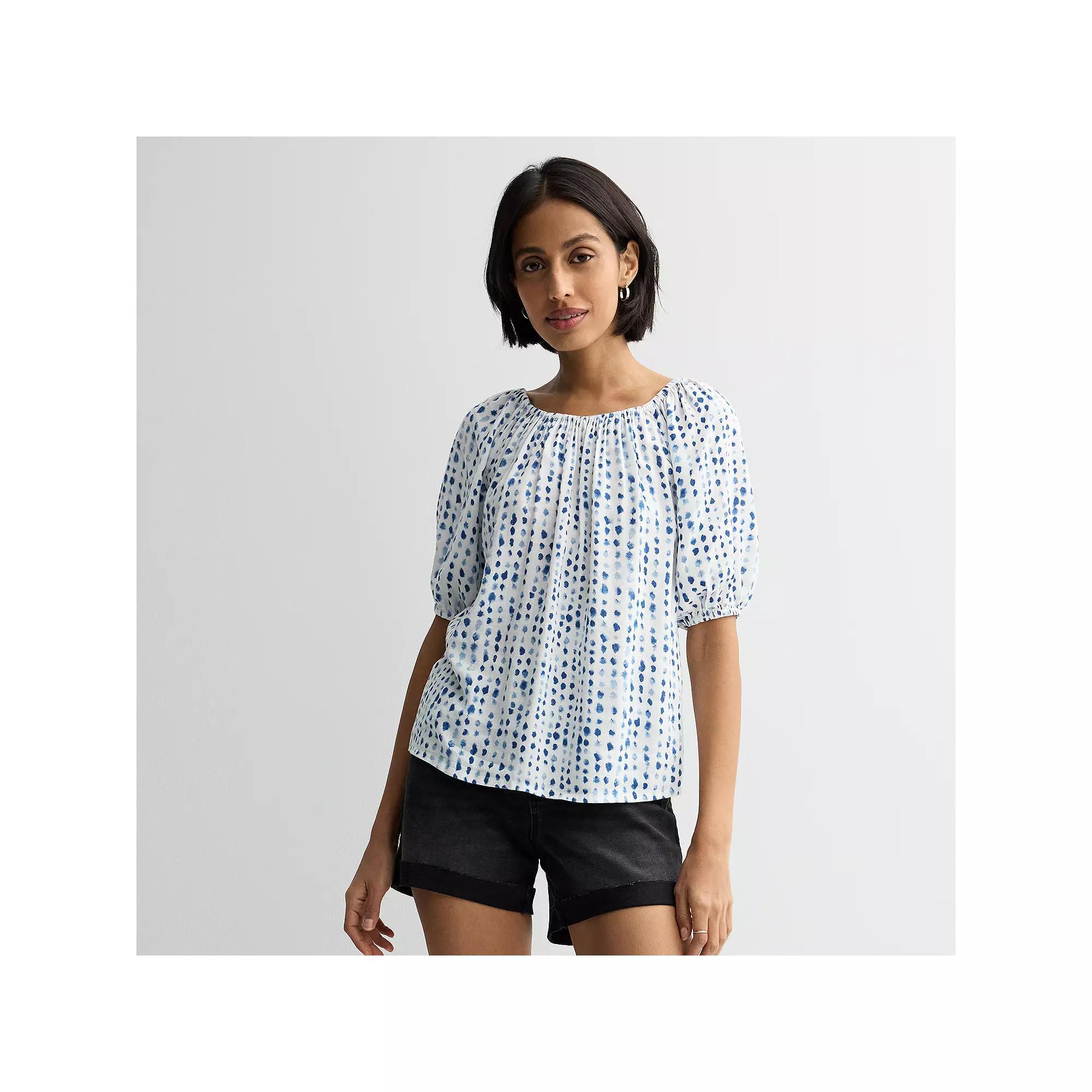 Womens Sonoma Goods For Life Peasant Top White Blue Dye Product Image