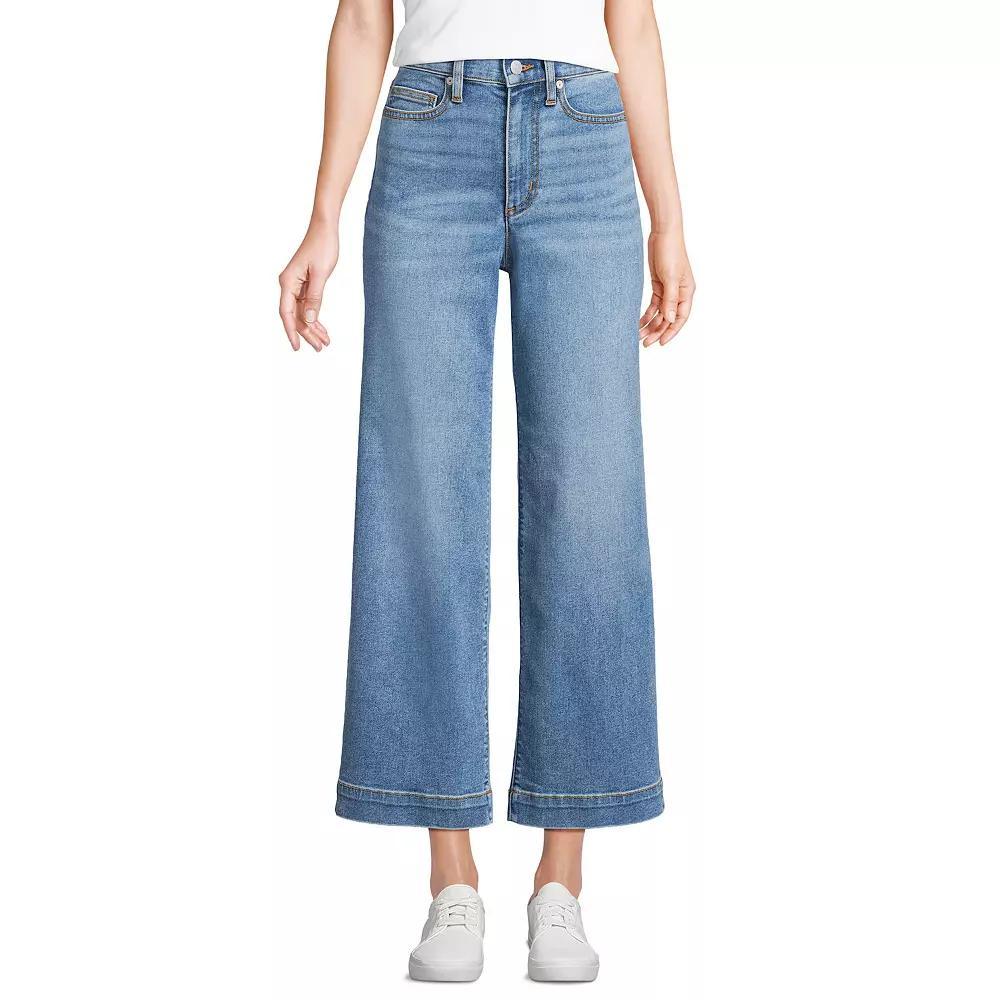 Women's Lands' End Recover Denim High Rise Wide Leg Crop Jeans, Size: 10, River Rinse Product Image